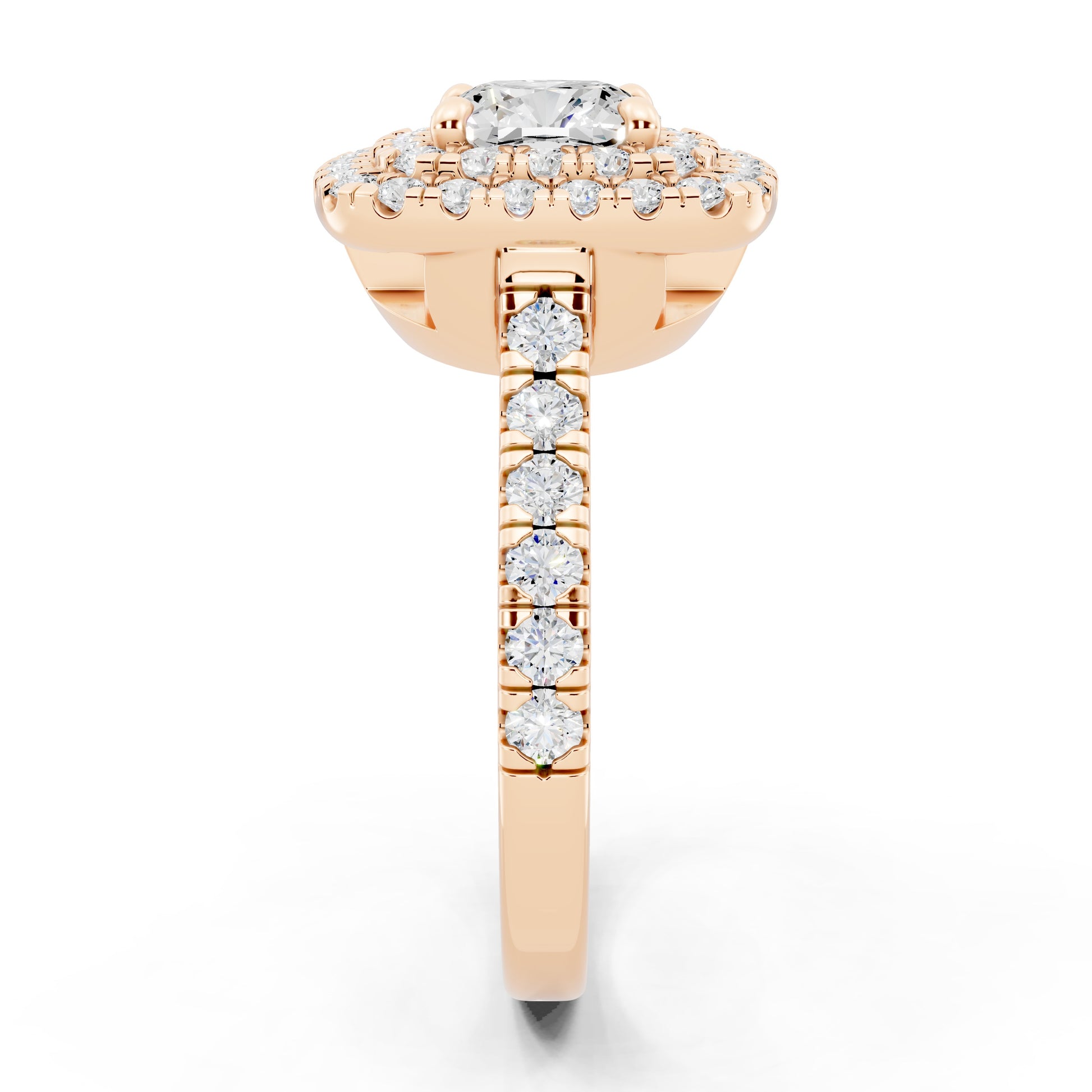 Customizable 1ct Lab Diamond Cushion cut Engagement Ring with double Halo