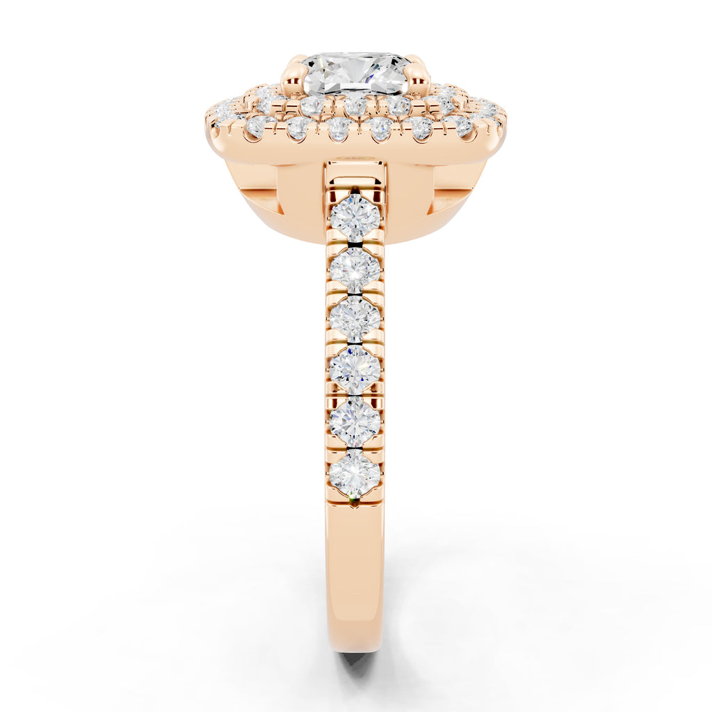 Customizable 1ct Lab Diamond Cushion cut Engagement Ring with double Halo