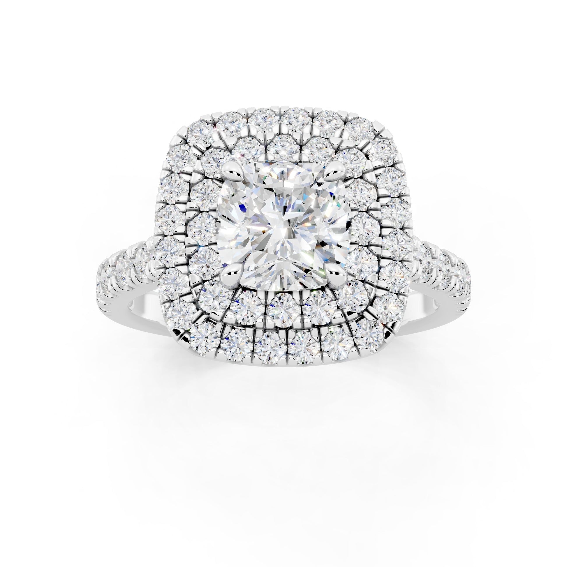 Customizable 1ct Lab Diamond Cushion cut Engagement Ring with double Halo