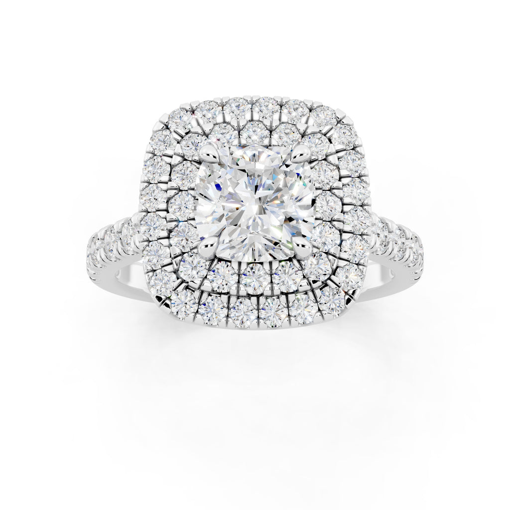 Customizable 1ct Lab Diamond Cushion cut Engagement Ring with double Halo
