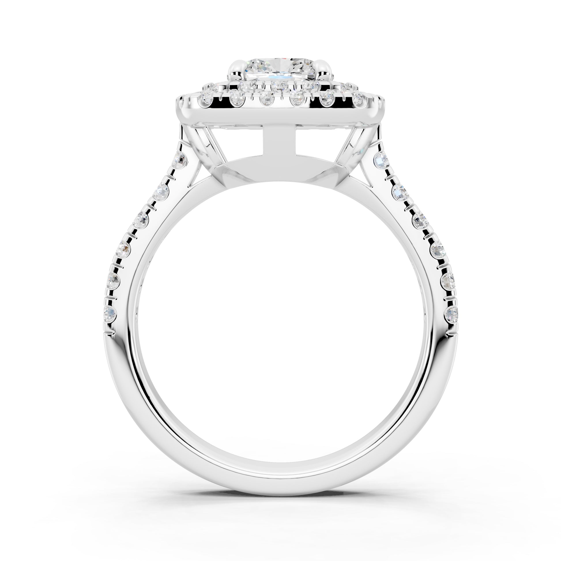 Customizable 1ct Lab Diamond Cushion cut Engagement Ring with double Halo