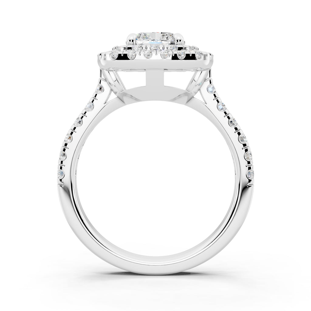 Customizable 1ct Lab Diamond Cushion cut Engagement Ring with double Halo
