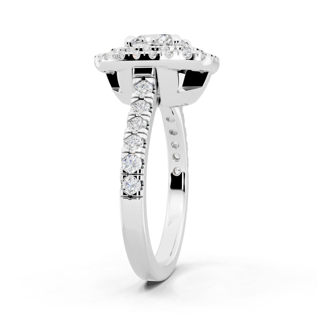 Customizable 1ct Lab Diamond Cushion cut Engagement Ring with double Halo