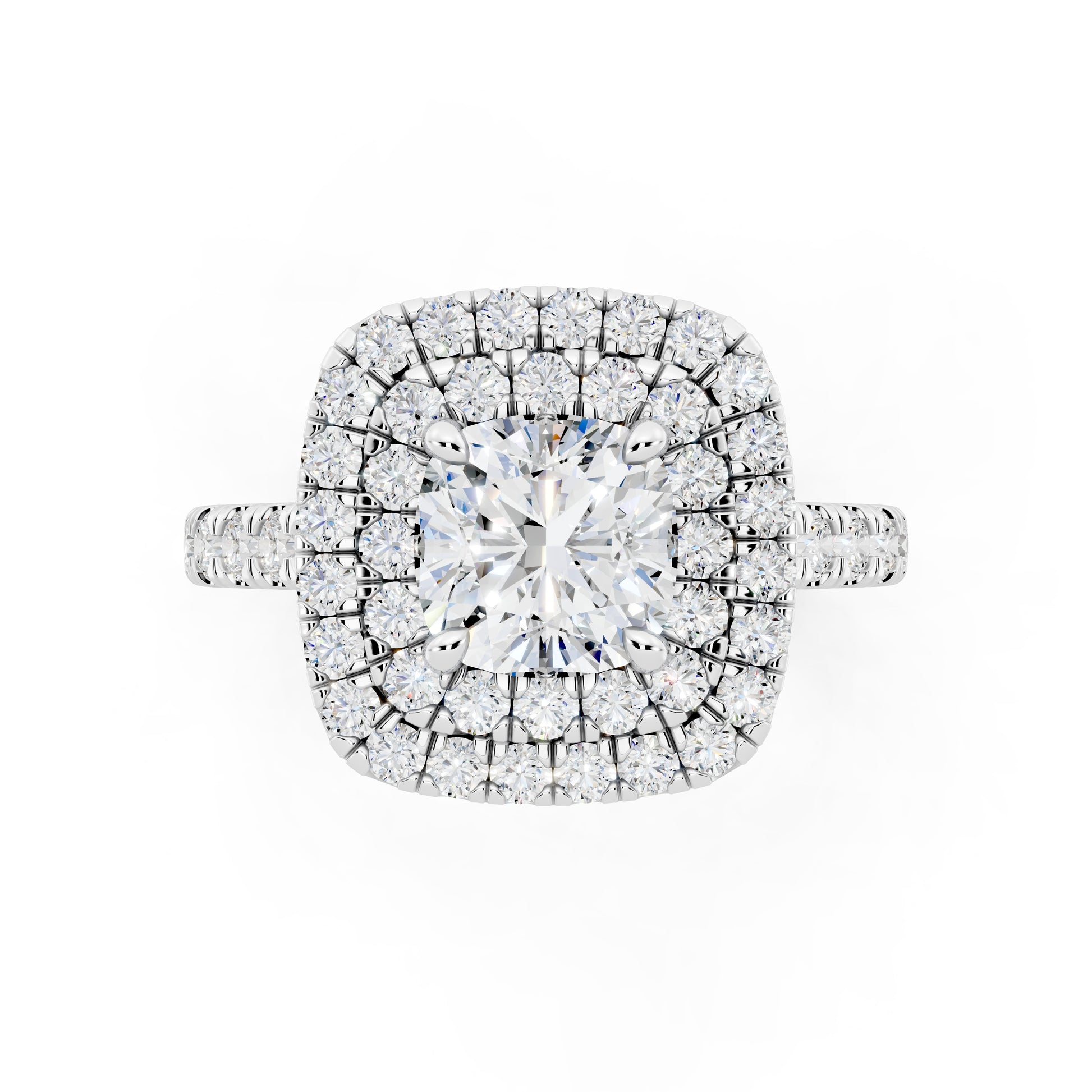 Customizable 1ct Lab Diamond Cushion cut Engagement Ring with double Halo