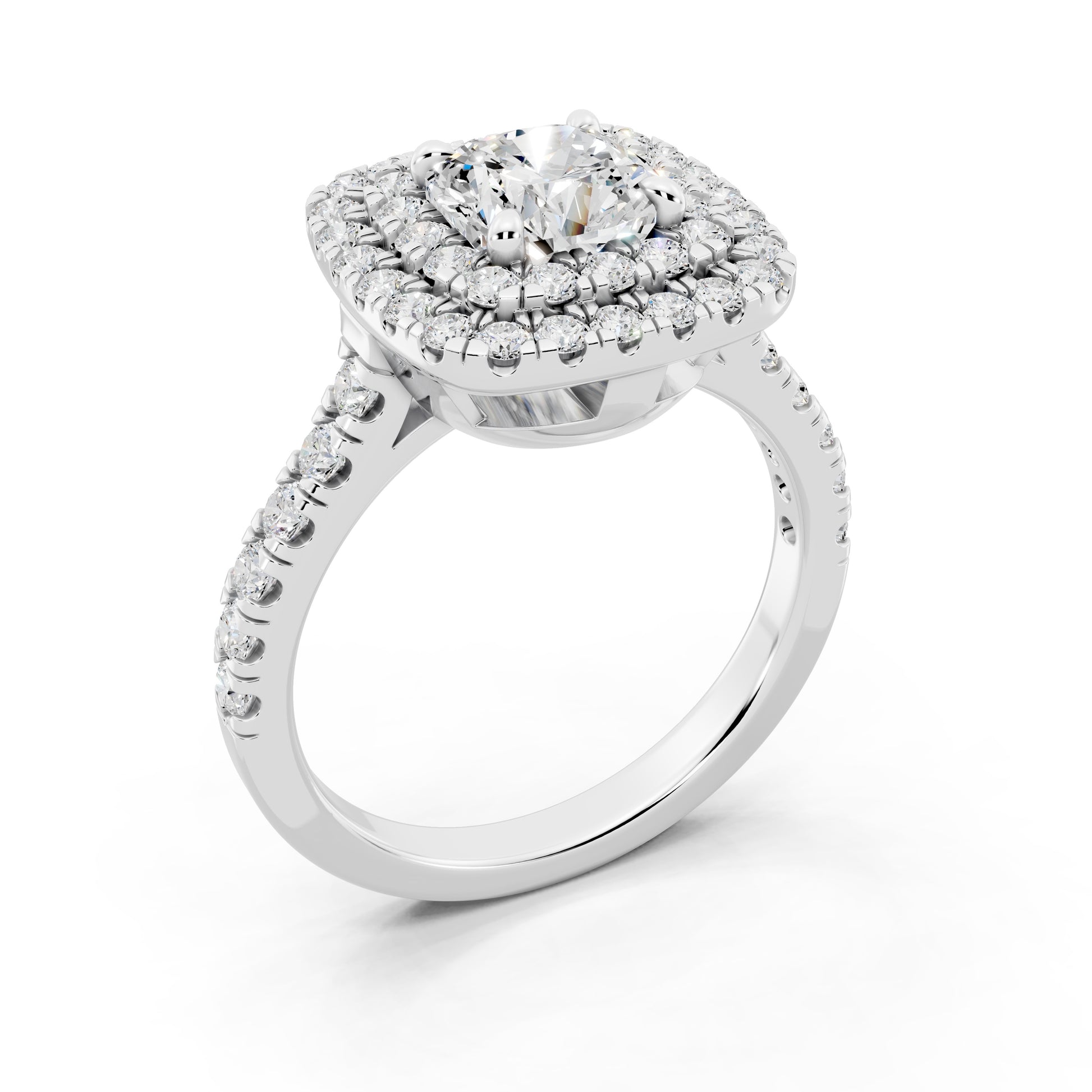 Customizable 1ct Lab Diamond Cushion cut Engagement Ring with double Halo