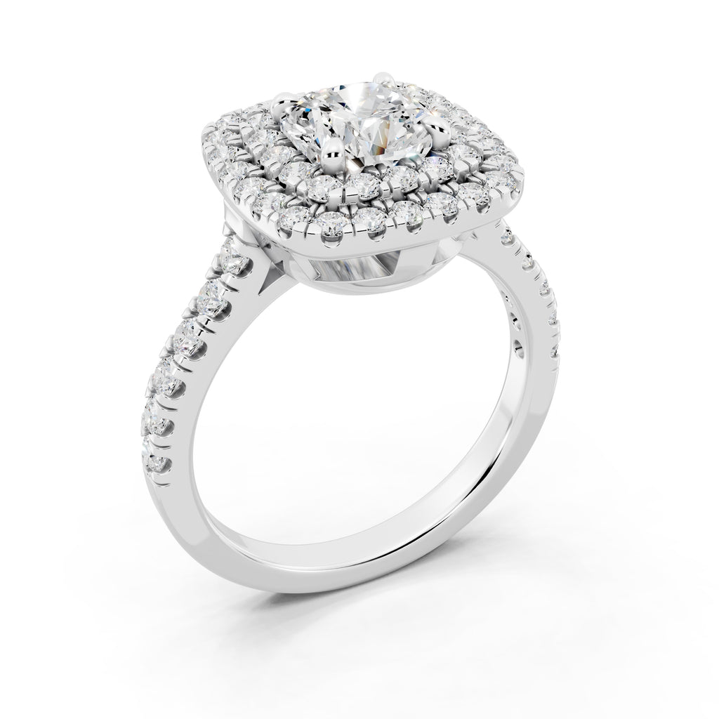 Customizable 1ct Lab Diamond Cushion cut Engagement Ring with double Halo