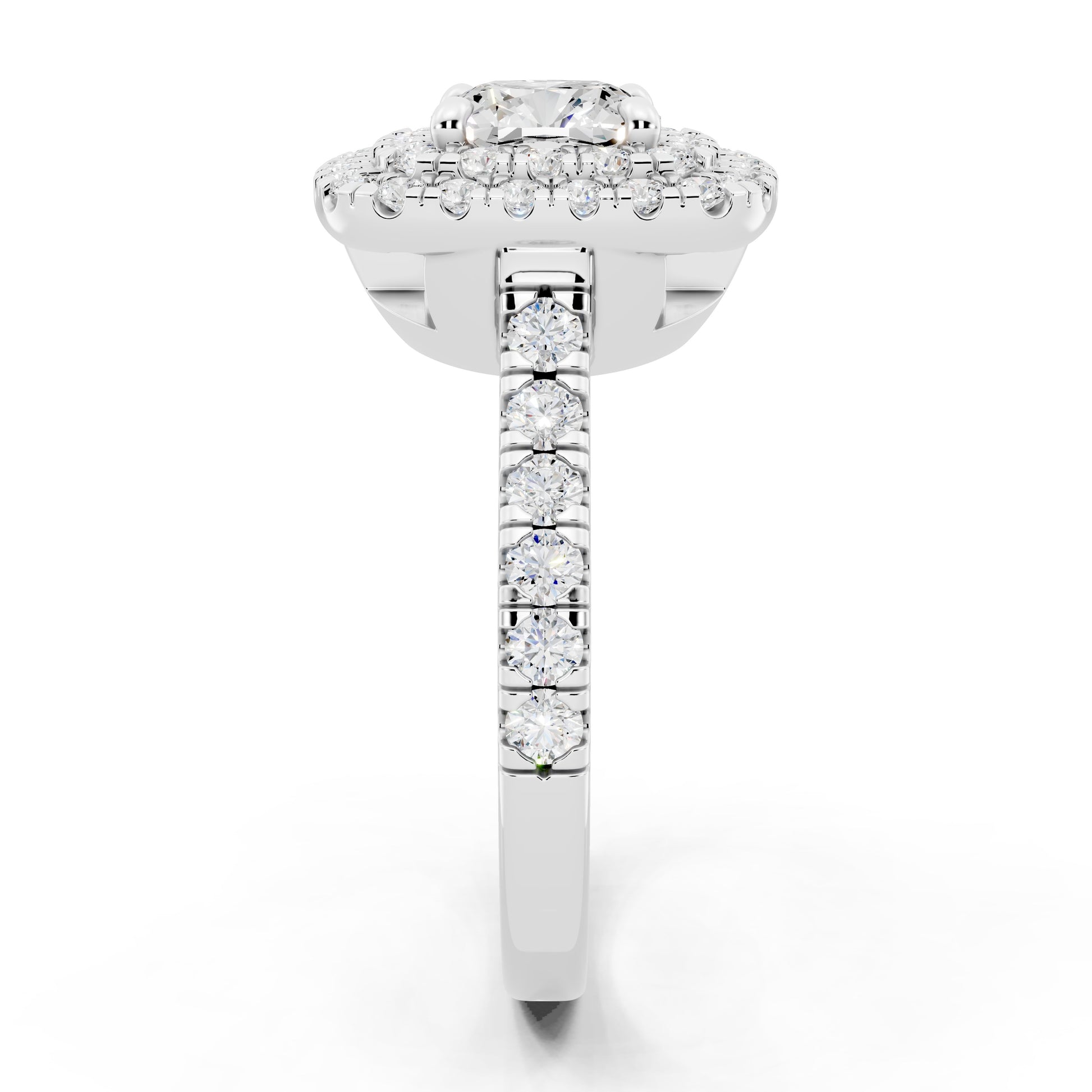 Customizable 1ct Lab Diamond Cushion cut Engagement Ring with double Halo