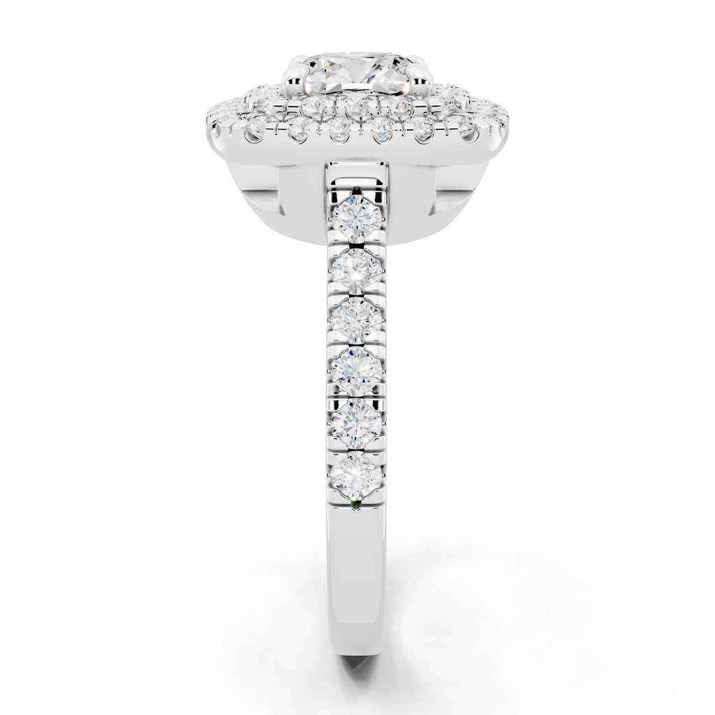 Customizable 1ct Lab Diamond Cushion cut Engagement Ring with double Halo