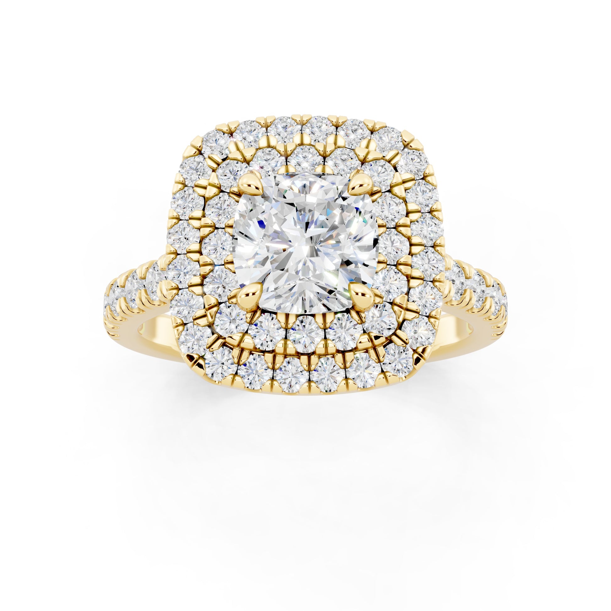 Customizable 1ct Lab Diamond Cushion cut Engagement Ring with double Halo