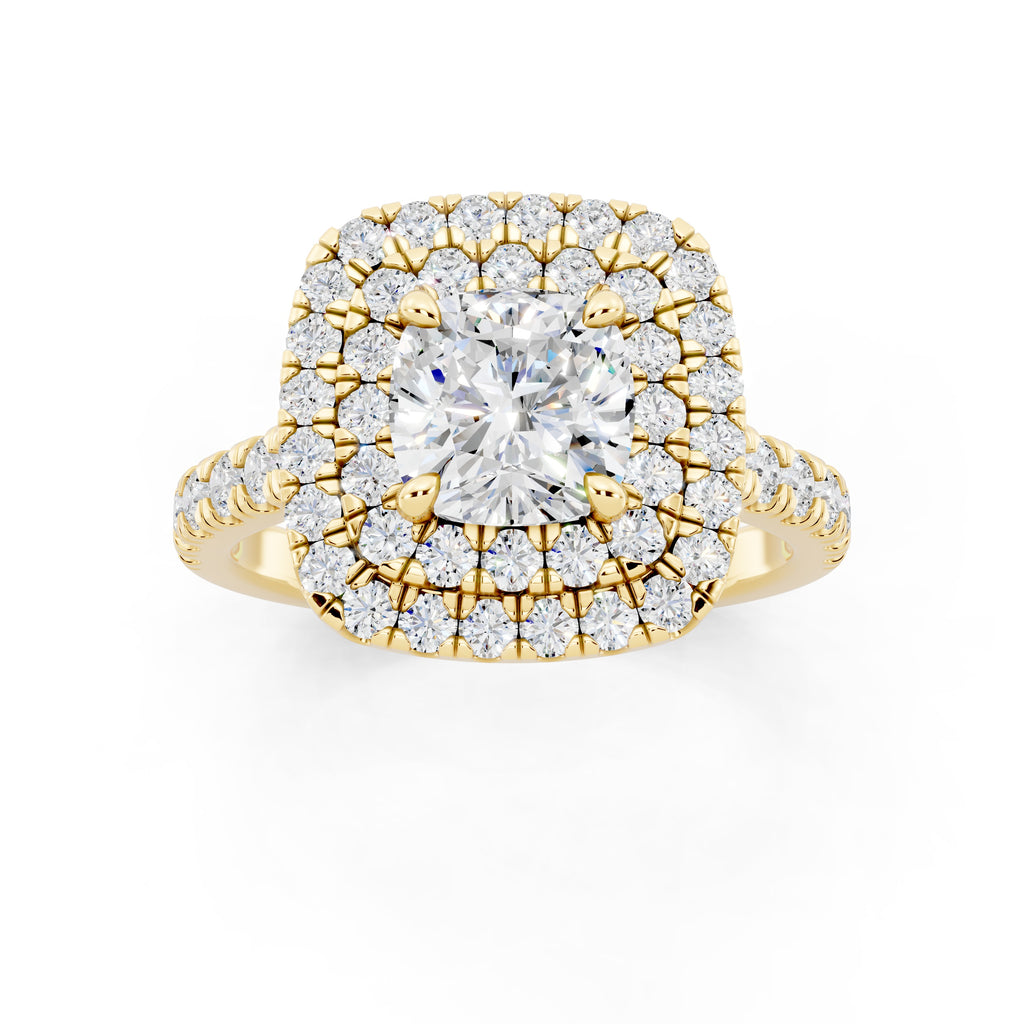 Customizable 1ct Lab Diamond Cushion cut Engagement Ring with double Halo