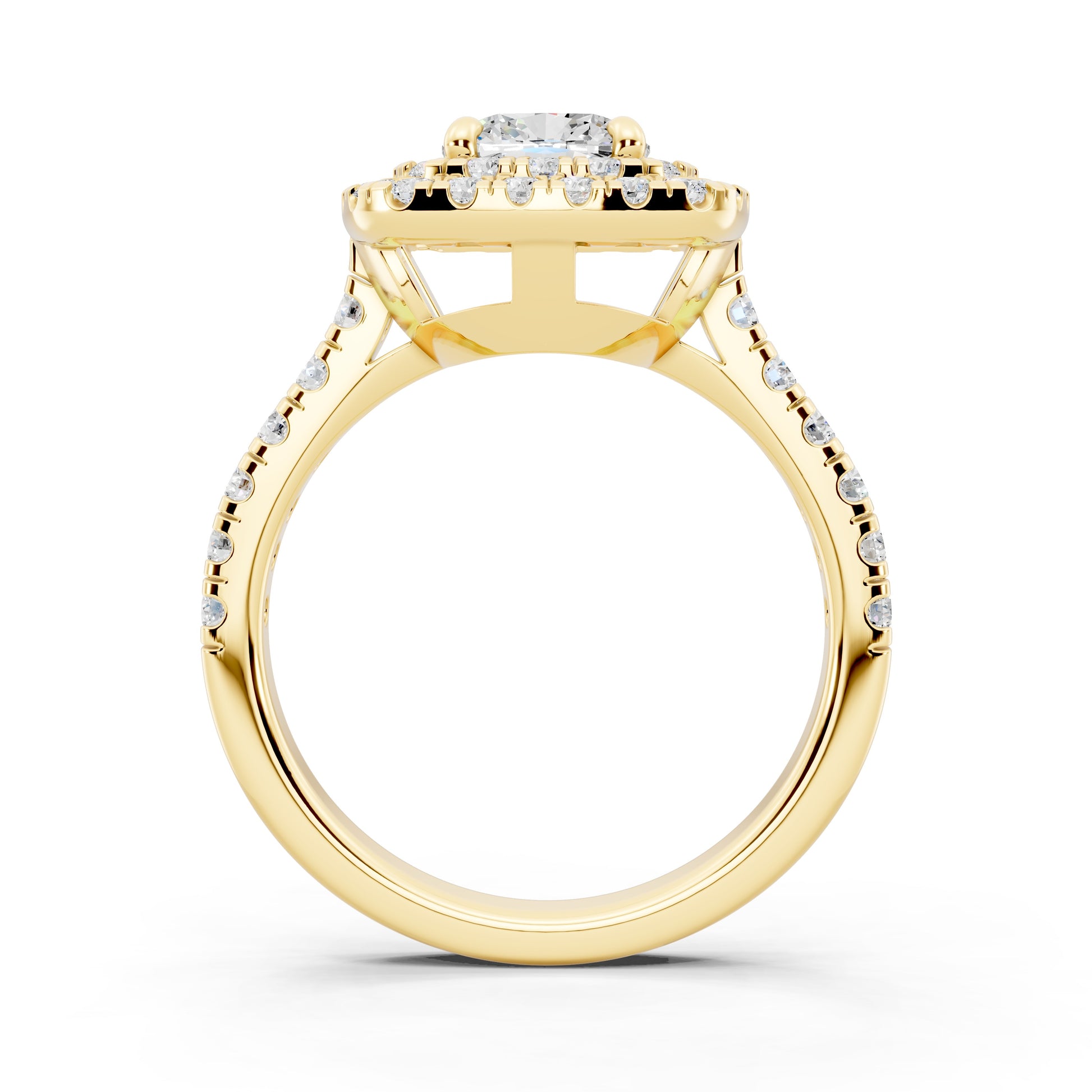 Customizable 1ct Lab Diamond Cushion cut Engagement Ring with double Halo