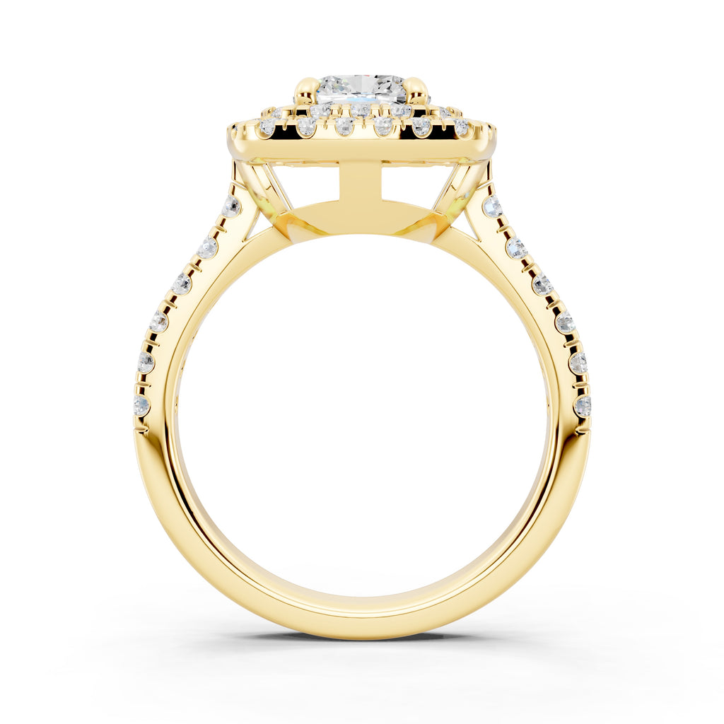 Customizable 1ct Lab Diamond Cushion cut Engagement Ring with double Halo