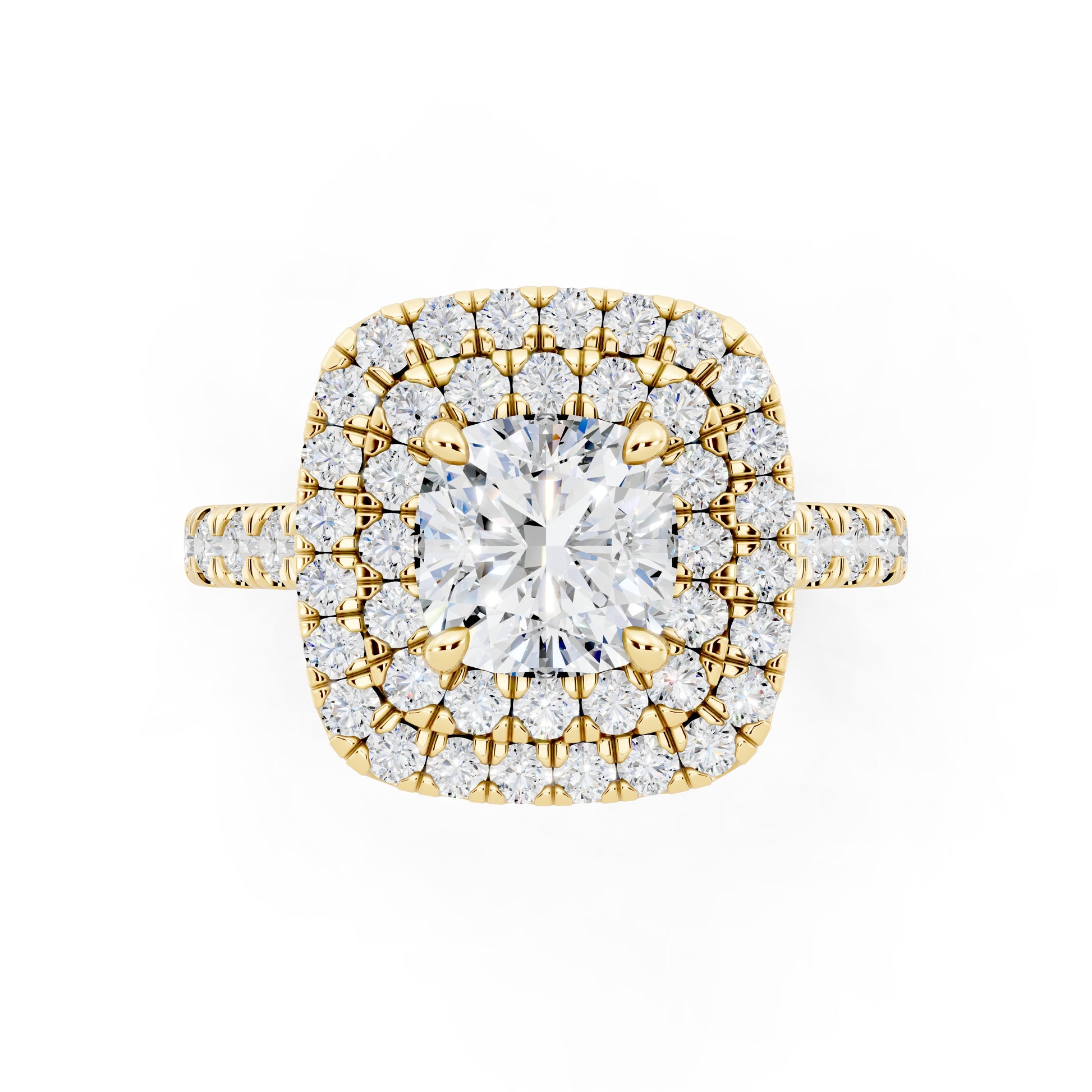 Customizable 1ct Lab Diamond Cushion cut Engagement Ring with double Halo