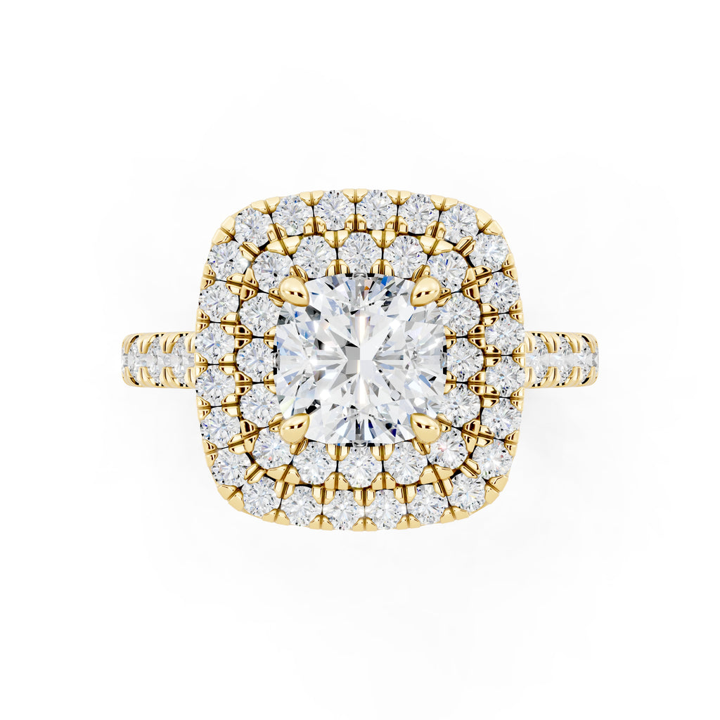 Customizable 1ct Lab Diamond Cushion cut Engagement Ring with double Halo