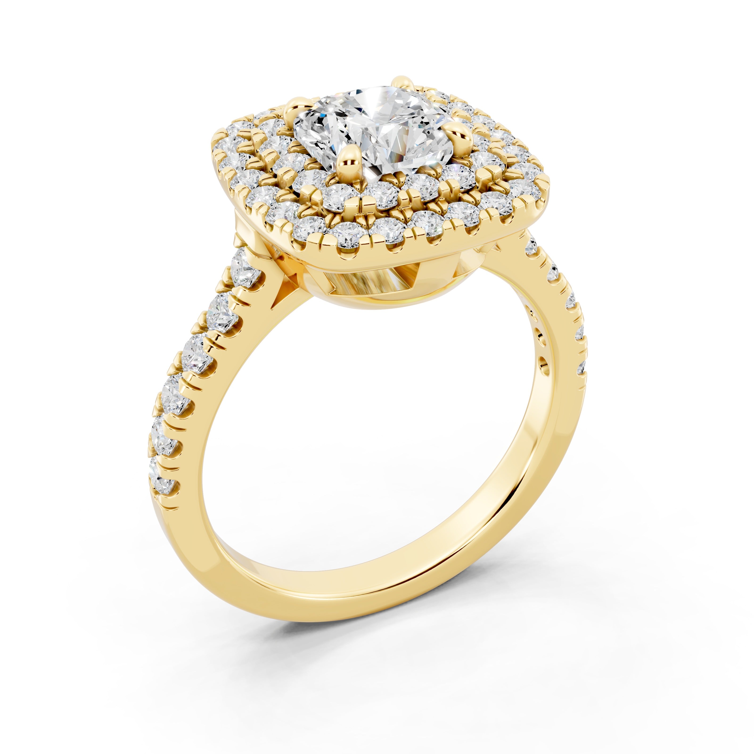 Bague de fiançailles personnalisable avec diamant de laboratoire 1 carat taille coussin et double halo