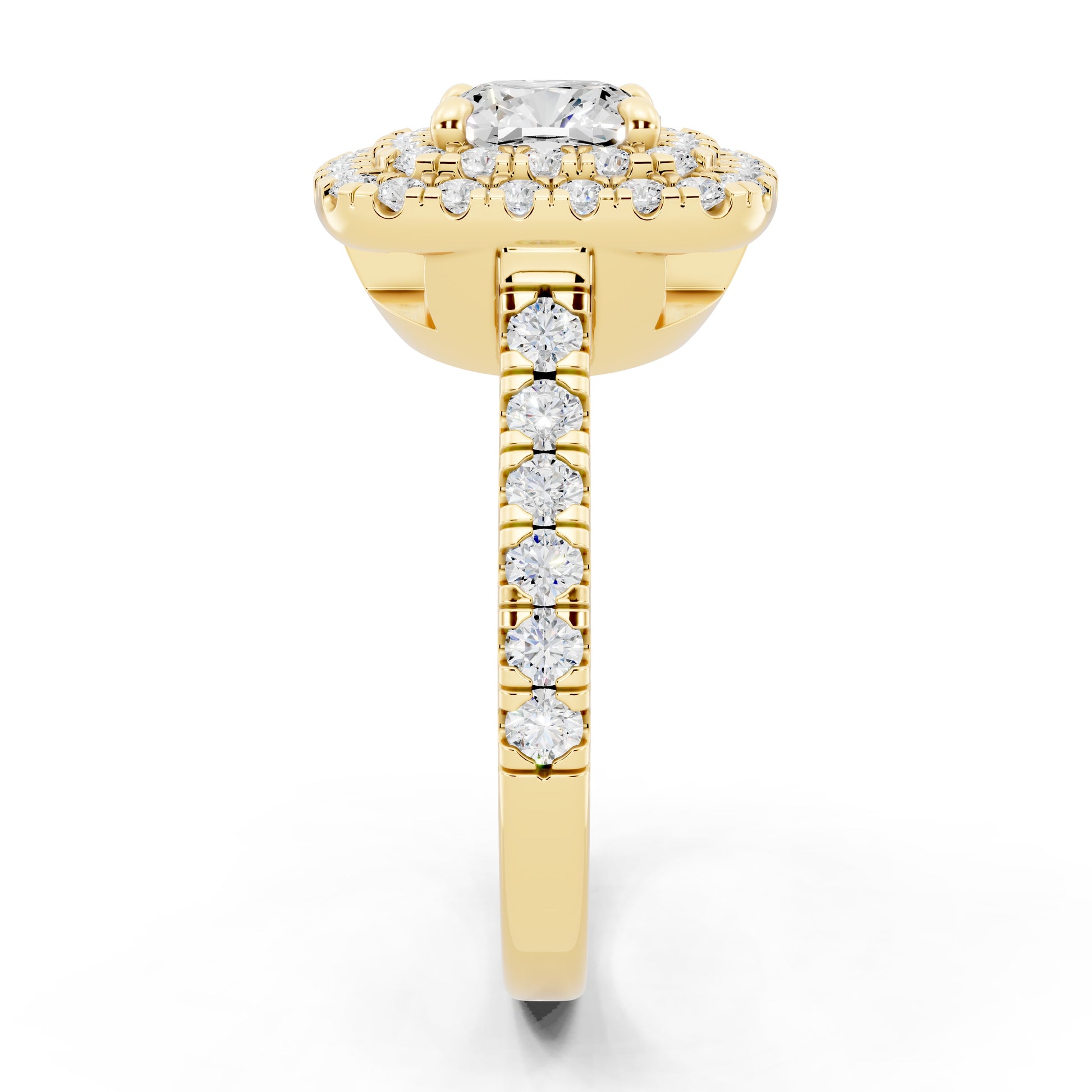 Customizable 1ct Lab Diamond Cushion cut Engagement Ring with double Halo