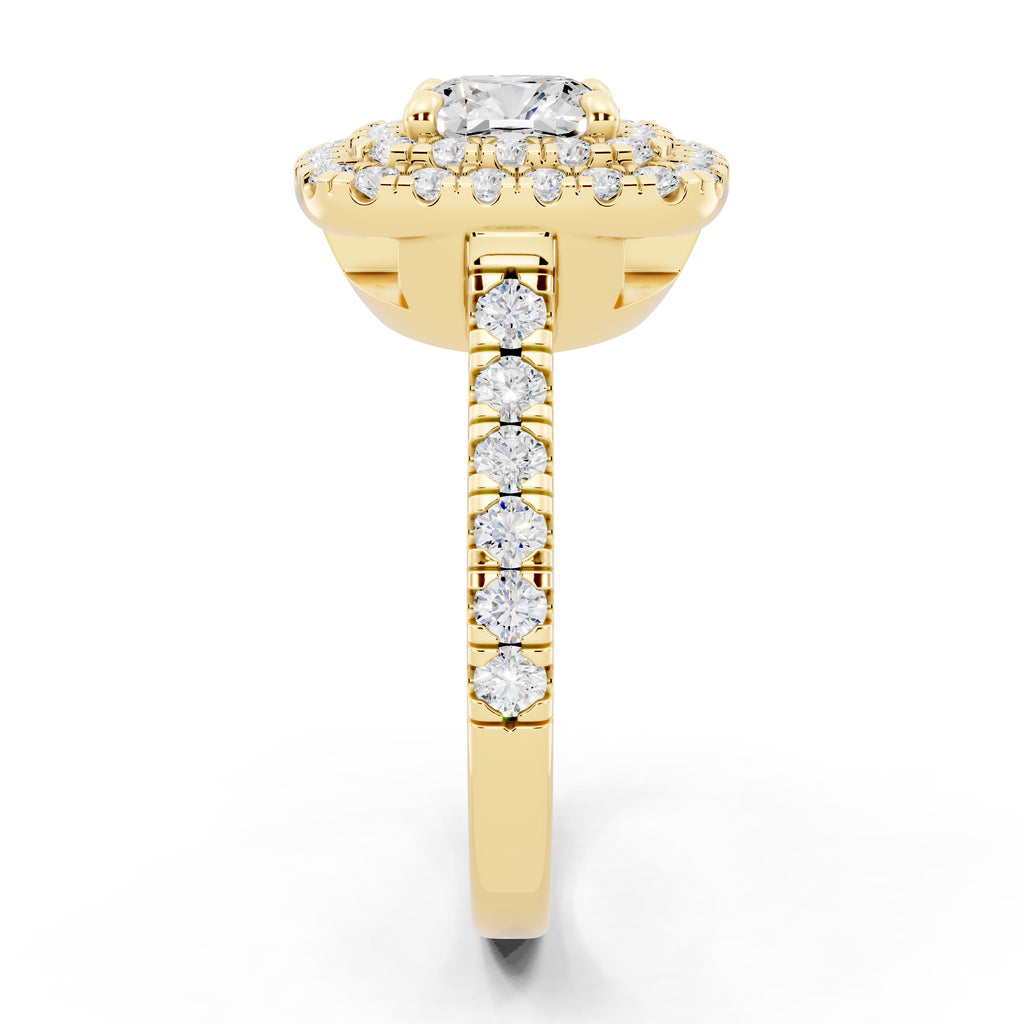 Customizable 1ct Lab Diamond Cushion cut Engagement Ring with double Halo