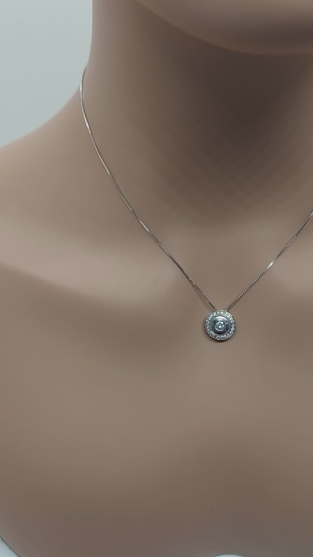 14k Real Solid White Gold with Round Pendant and Real Natural Diamonds for women