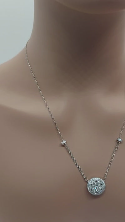 14k Real Solid  White Gold Round Necklace, Star Necklace buss down with Natural Diamonds