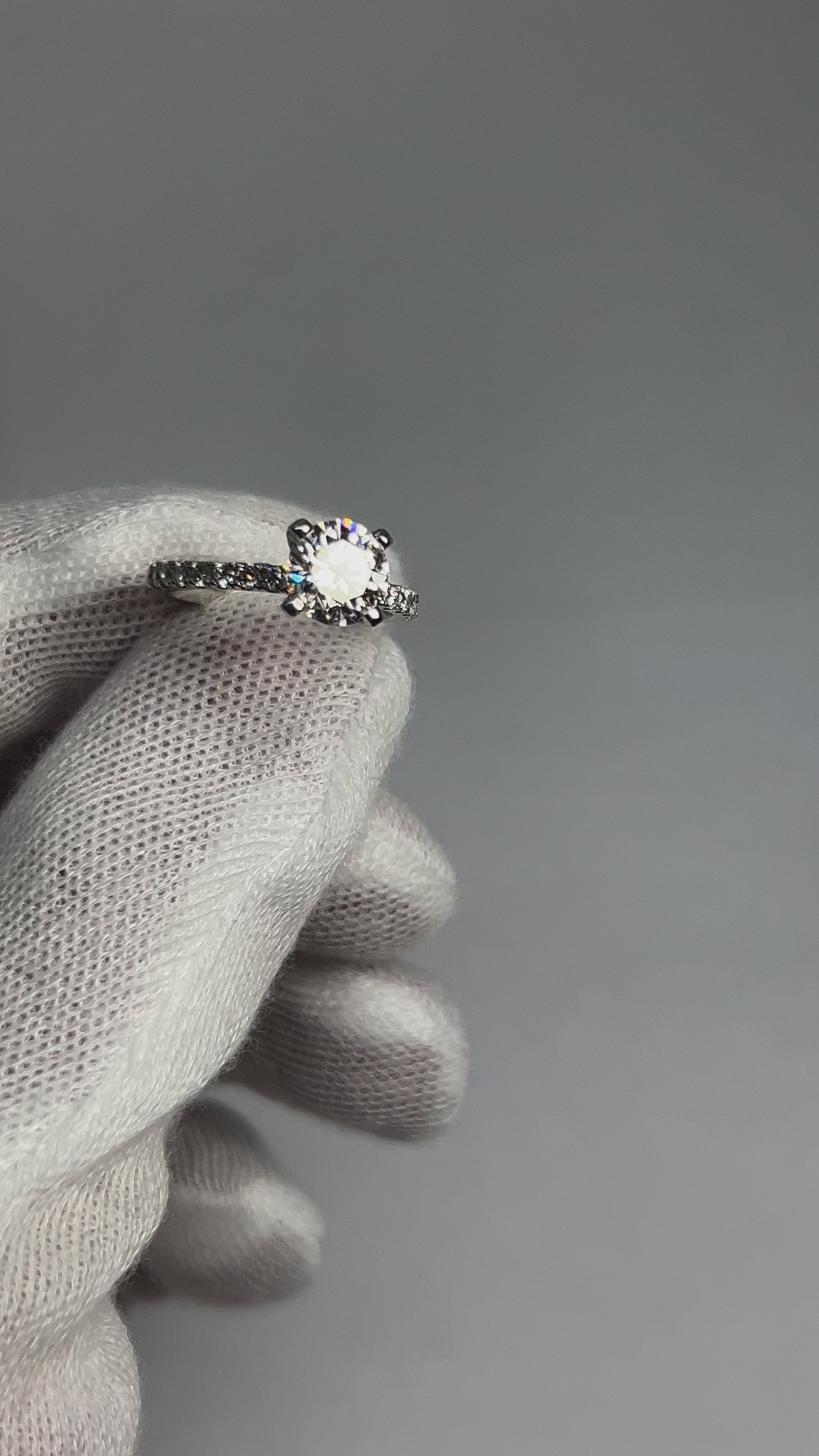 1.5ct Round Lab diamond Pave Engagement ring 18k White Gold