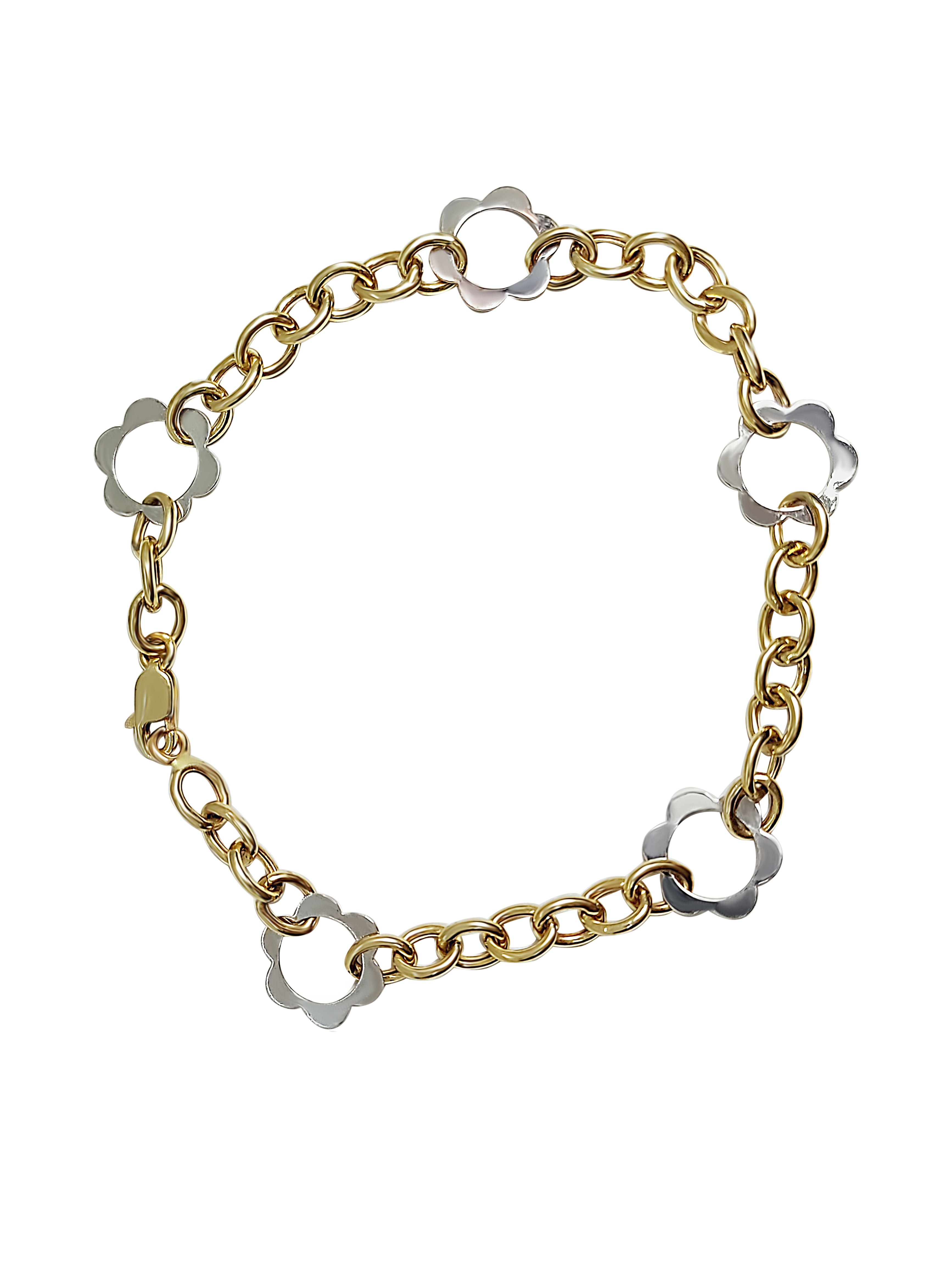 10k Gold Bracelet Rolo Design with flower pendants