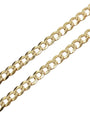 Close-up of the wide golden chain links