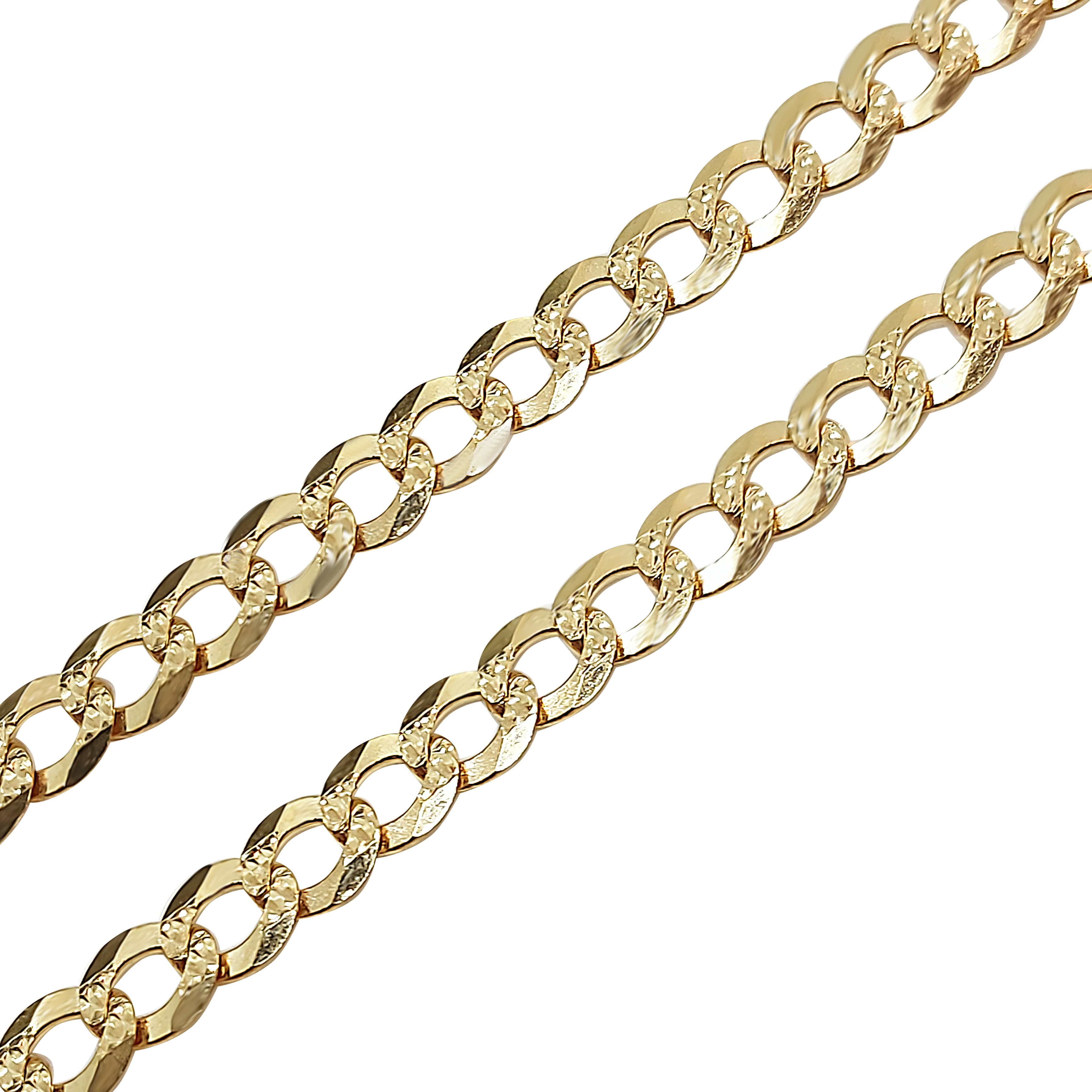 Close-up of the wide golden chain links