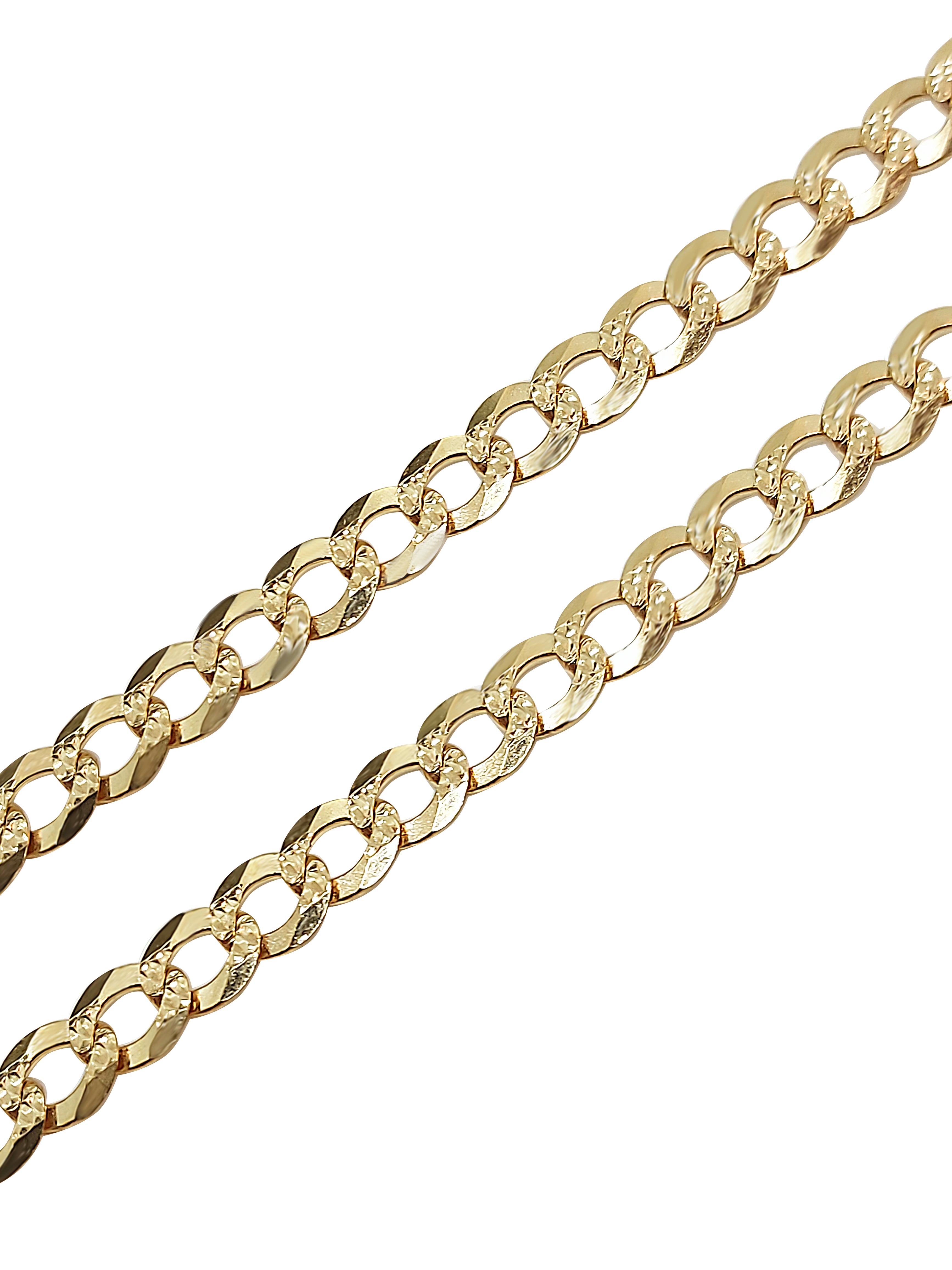 Close-up of the wide golden chain links