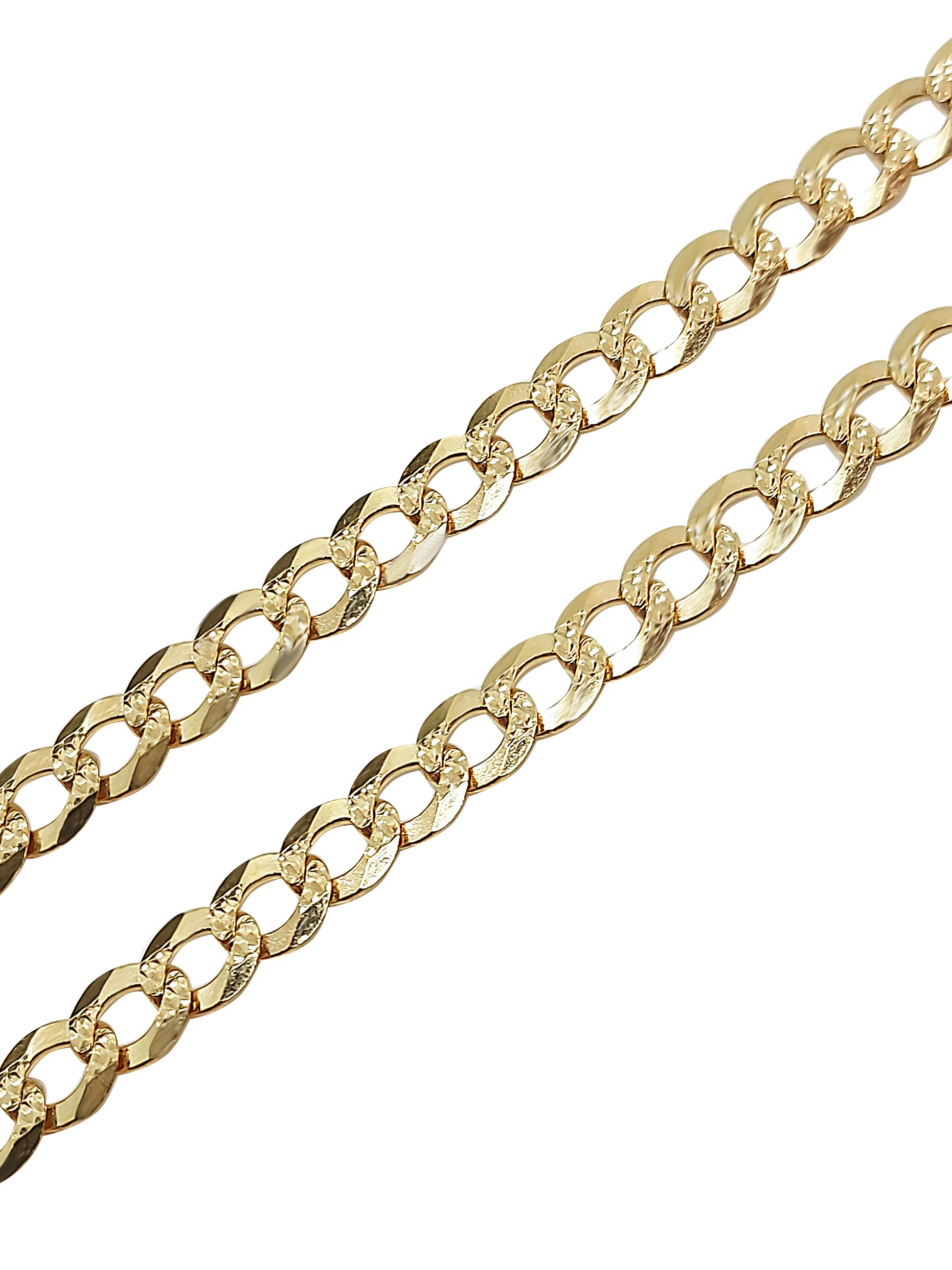 Close-up of the wide golden chain links