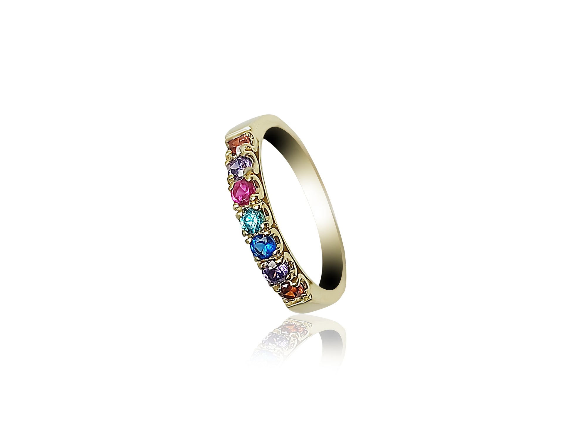Gold Wedding Ring with multicolor Stones