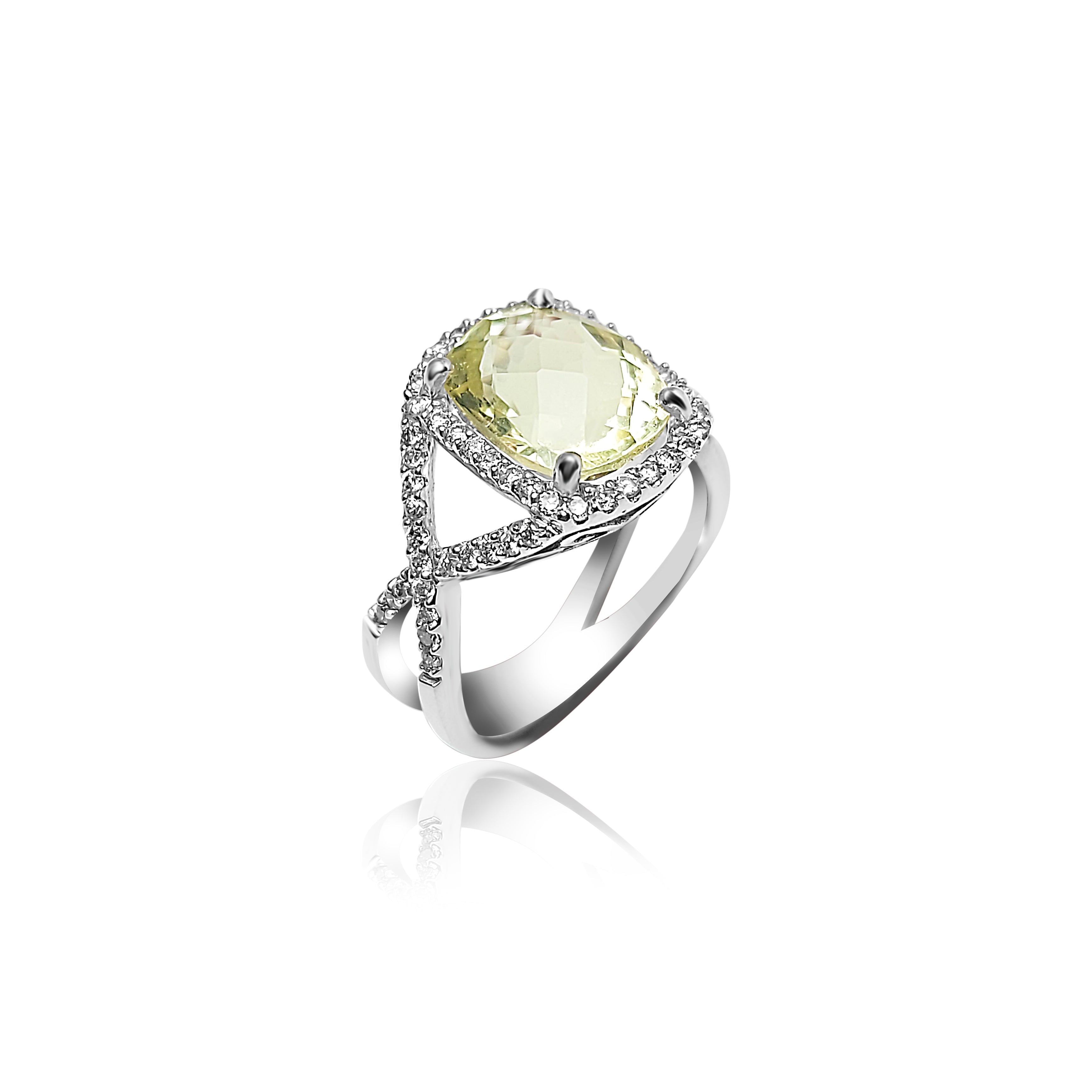 Bague de fiançailles et de naissance en or blanc avec pierre de couleur citron