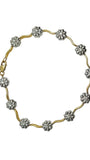14k Gold 2 tone flower Bracelet 6.5mm width, link 1.05mm width, 7.3gram