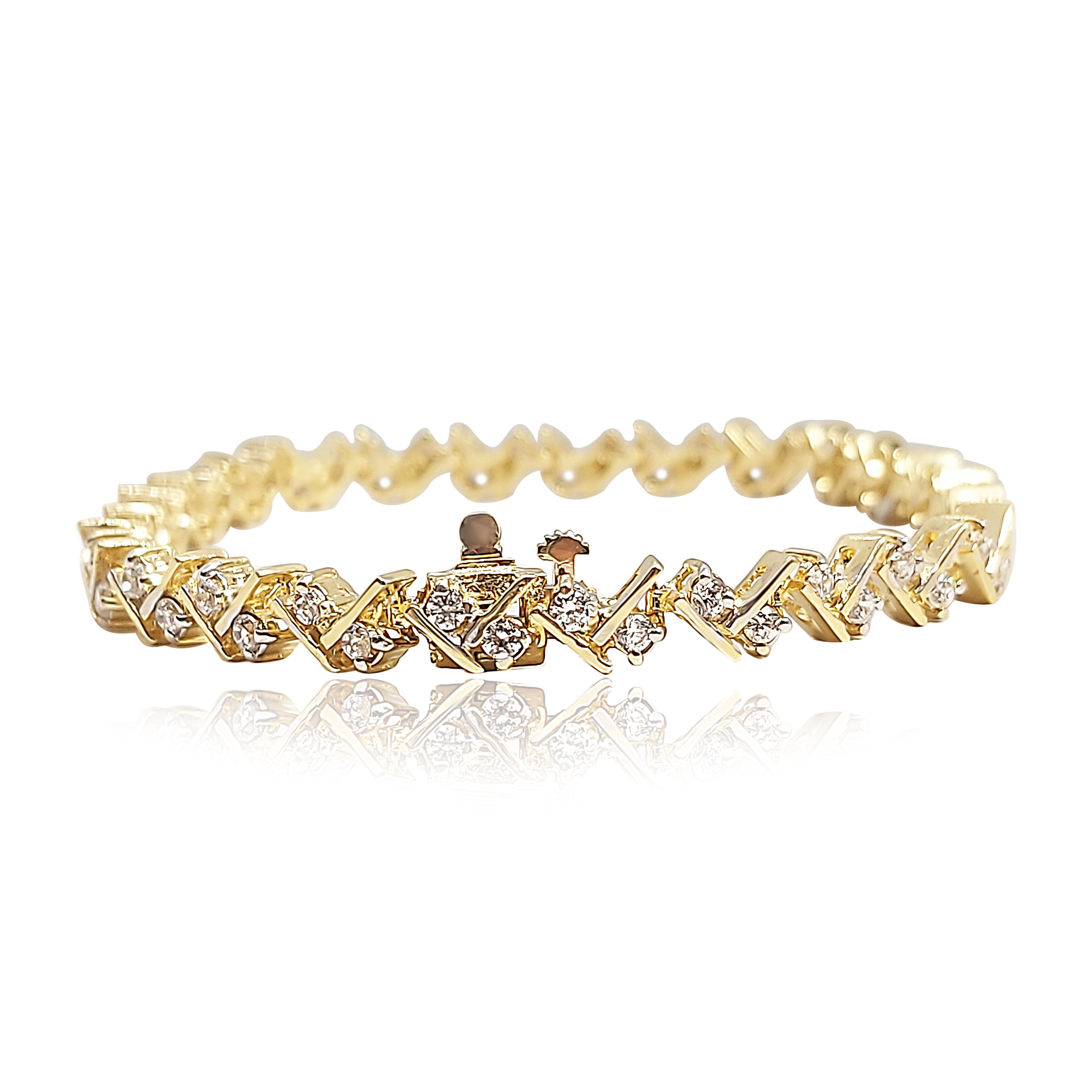 14k Gold Bracelet, Cubic stones, 4mm width, 13.6 gram