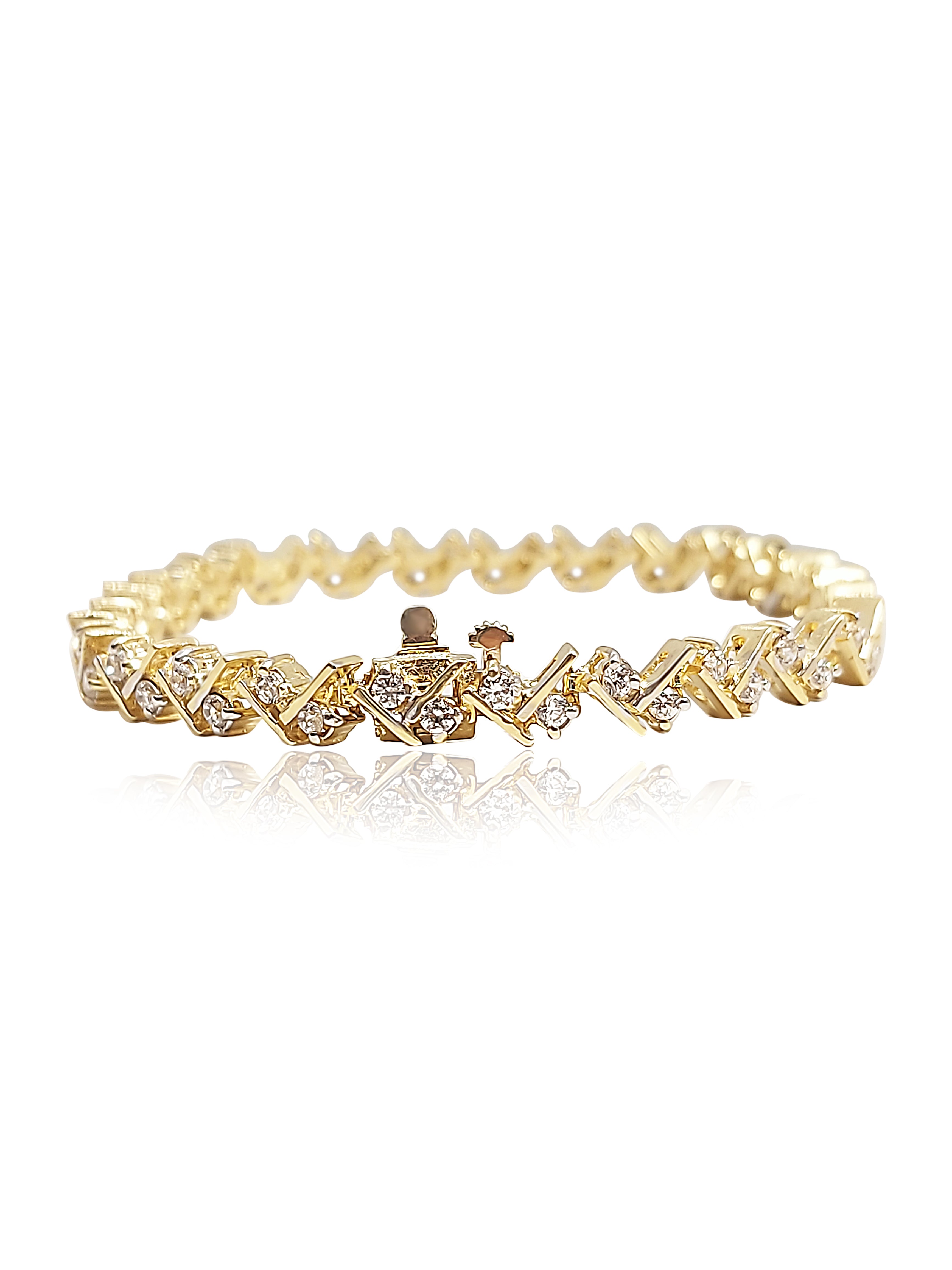 14k Gold Bracelet, Cubic stones, 4mm width, 13.6 gram