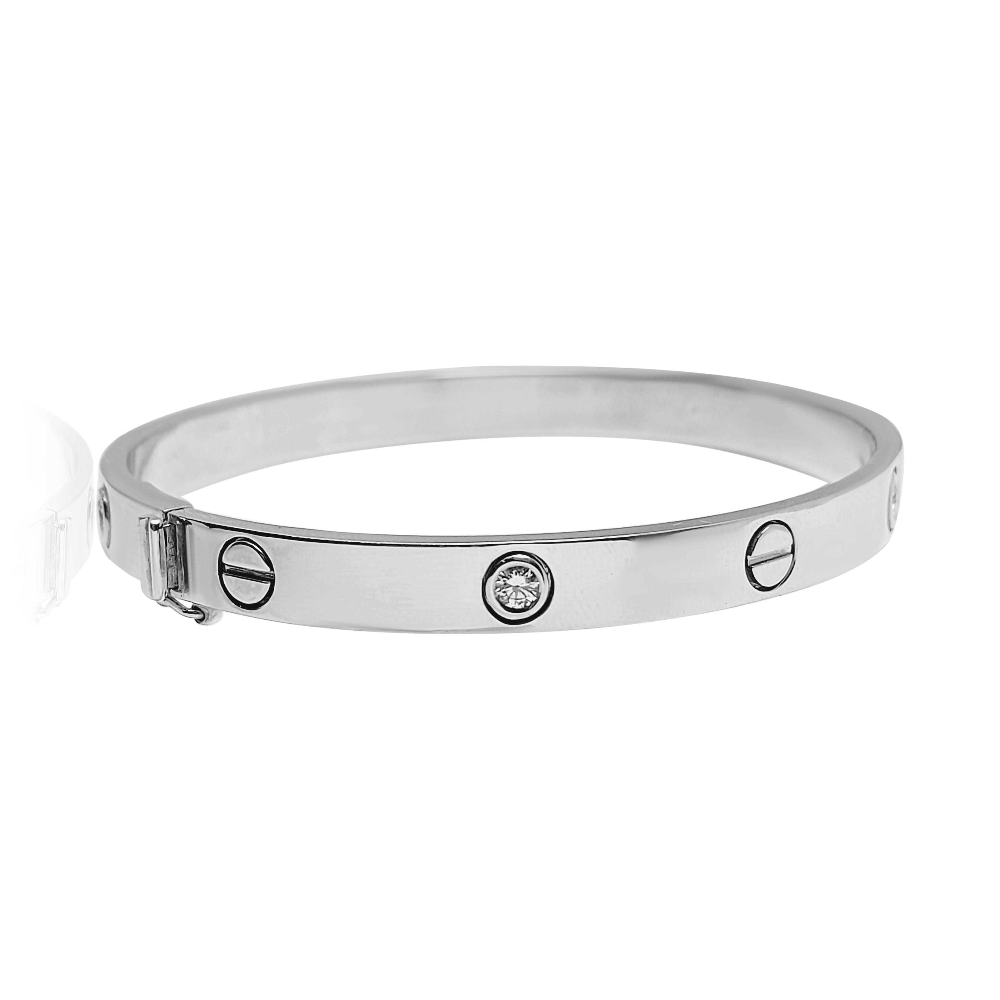 14k White Gold Bangle Bracelet with diamonds, 30.4 gram, 6.4mm width