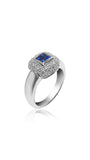 Bague de naissance avec saphir bleu et diamants