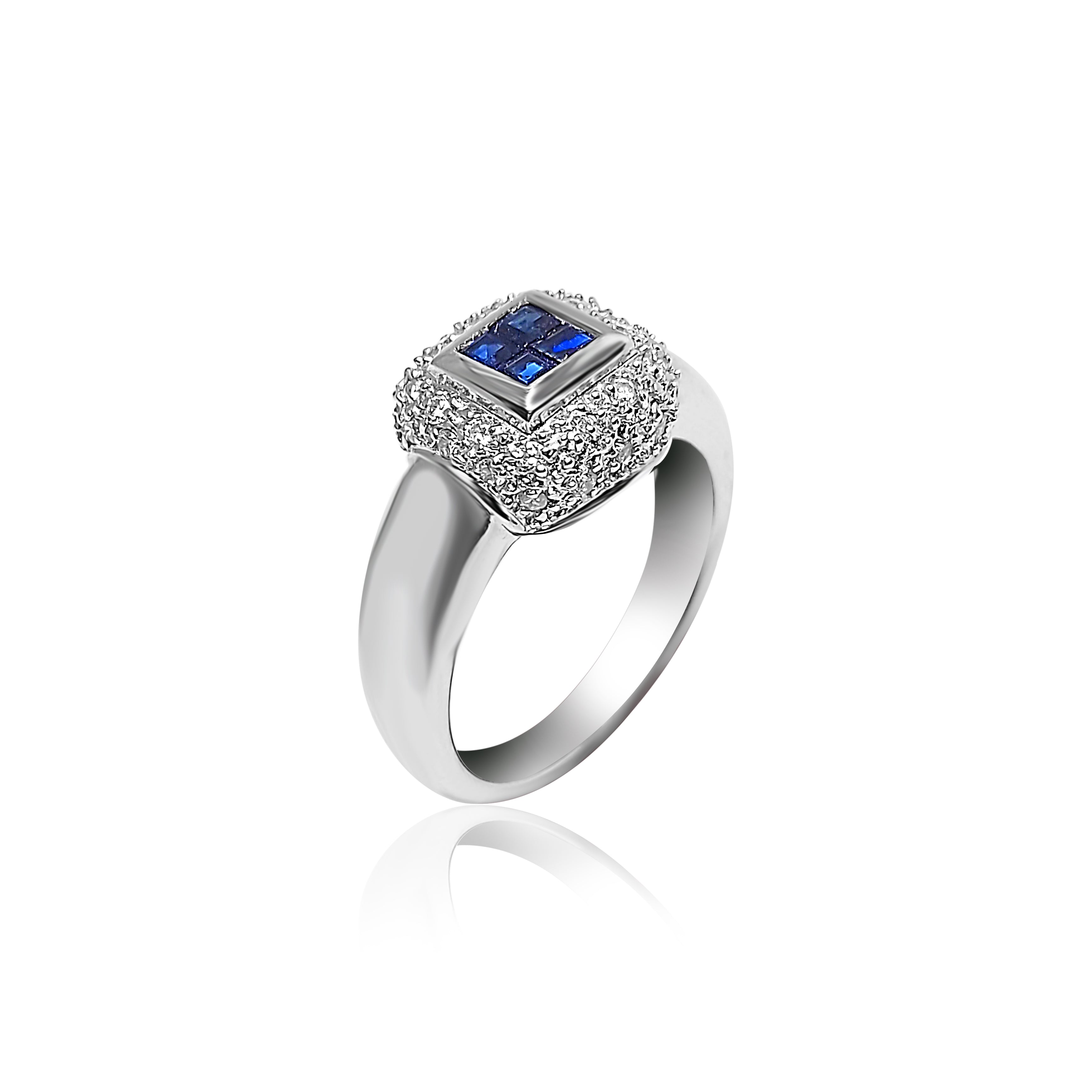 Bague de naissance avec saphir bleu et diamants