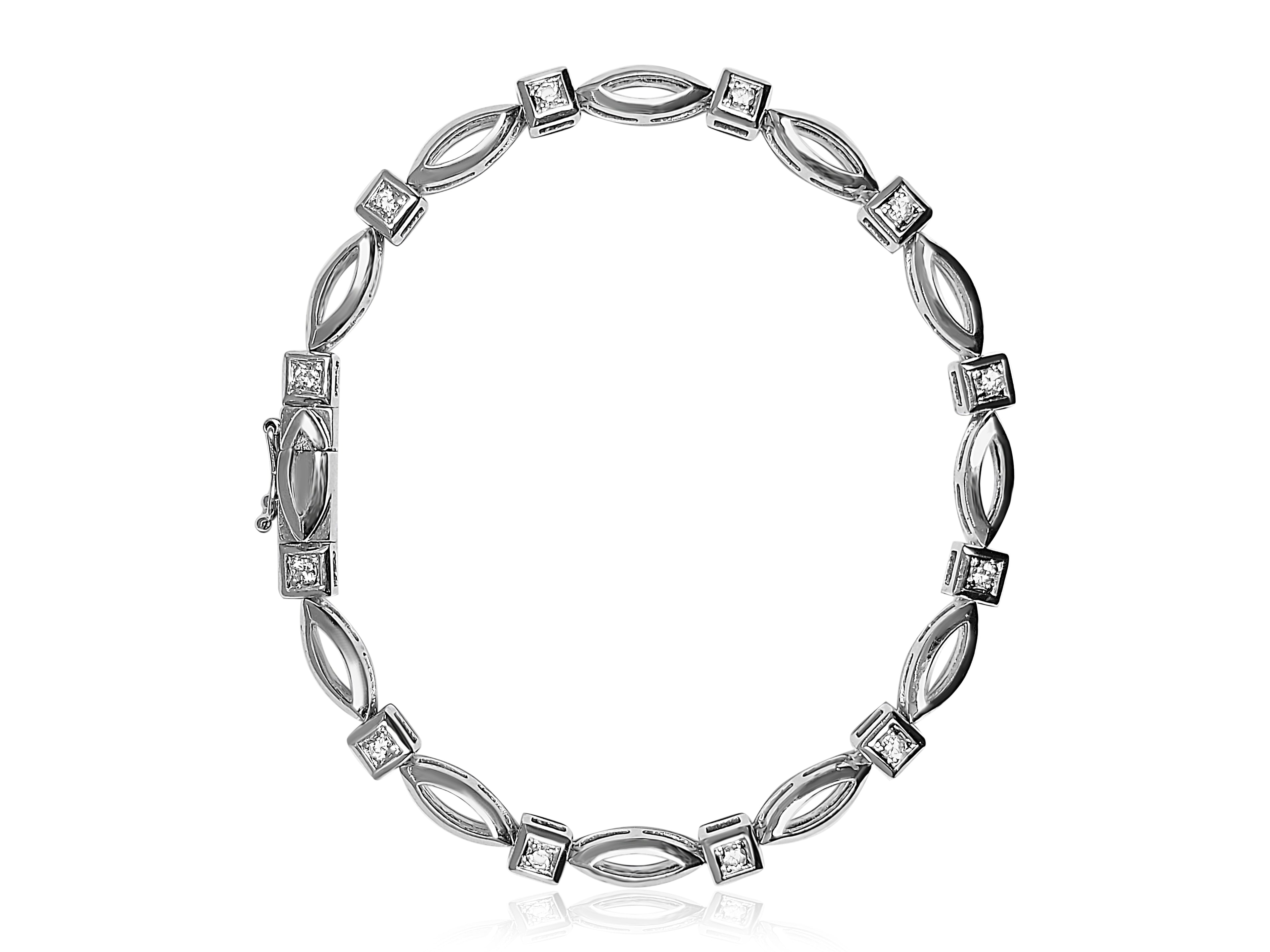 14k White Gold Bracelet, Cubic stones, 9.5 gram, 4.34mm width