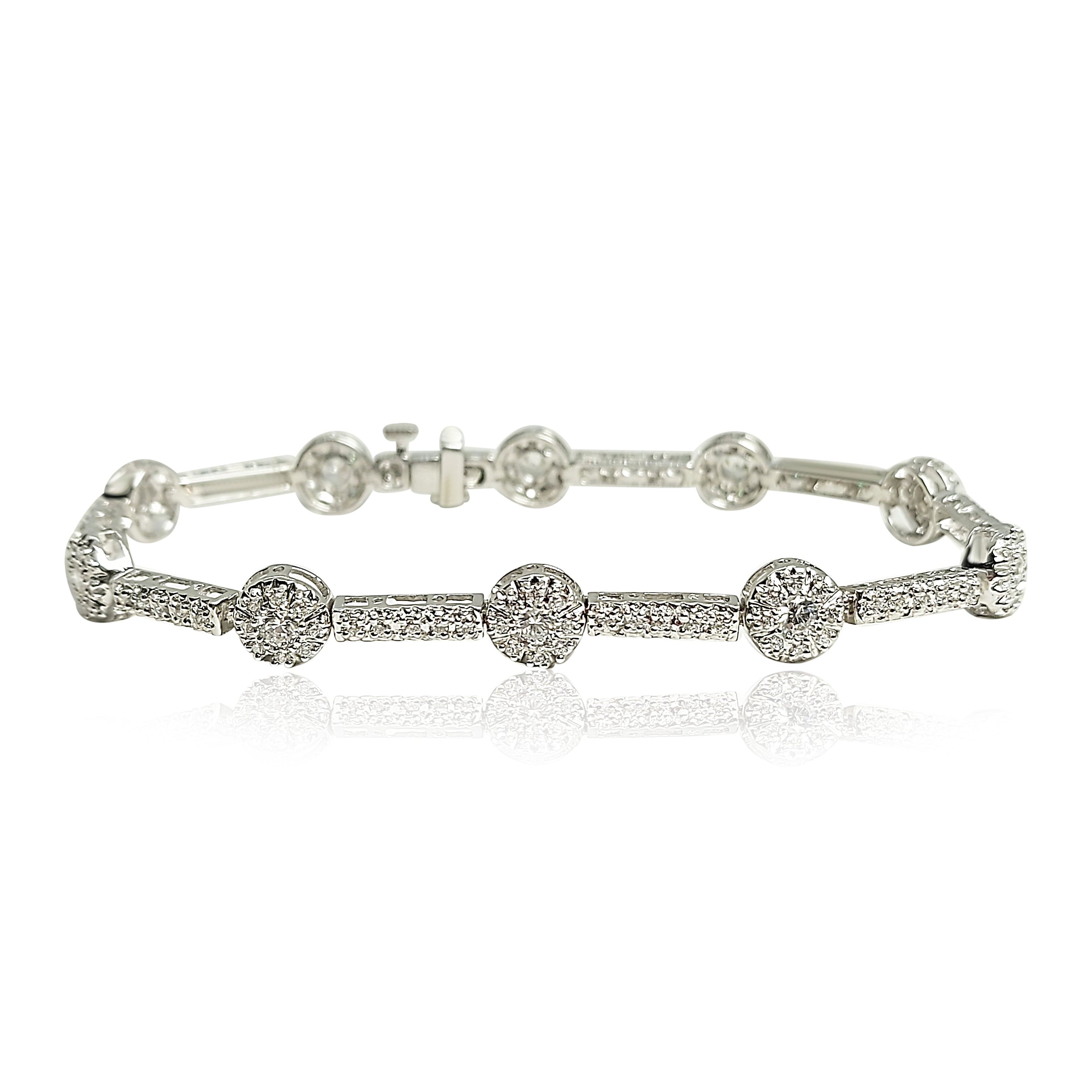 14k White Gold Bracelet, Cubic stones, round shape 7mm width, link 3mm width, 13.2 gram