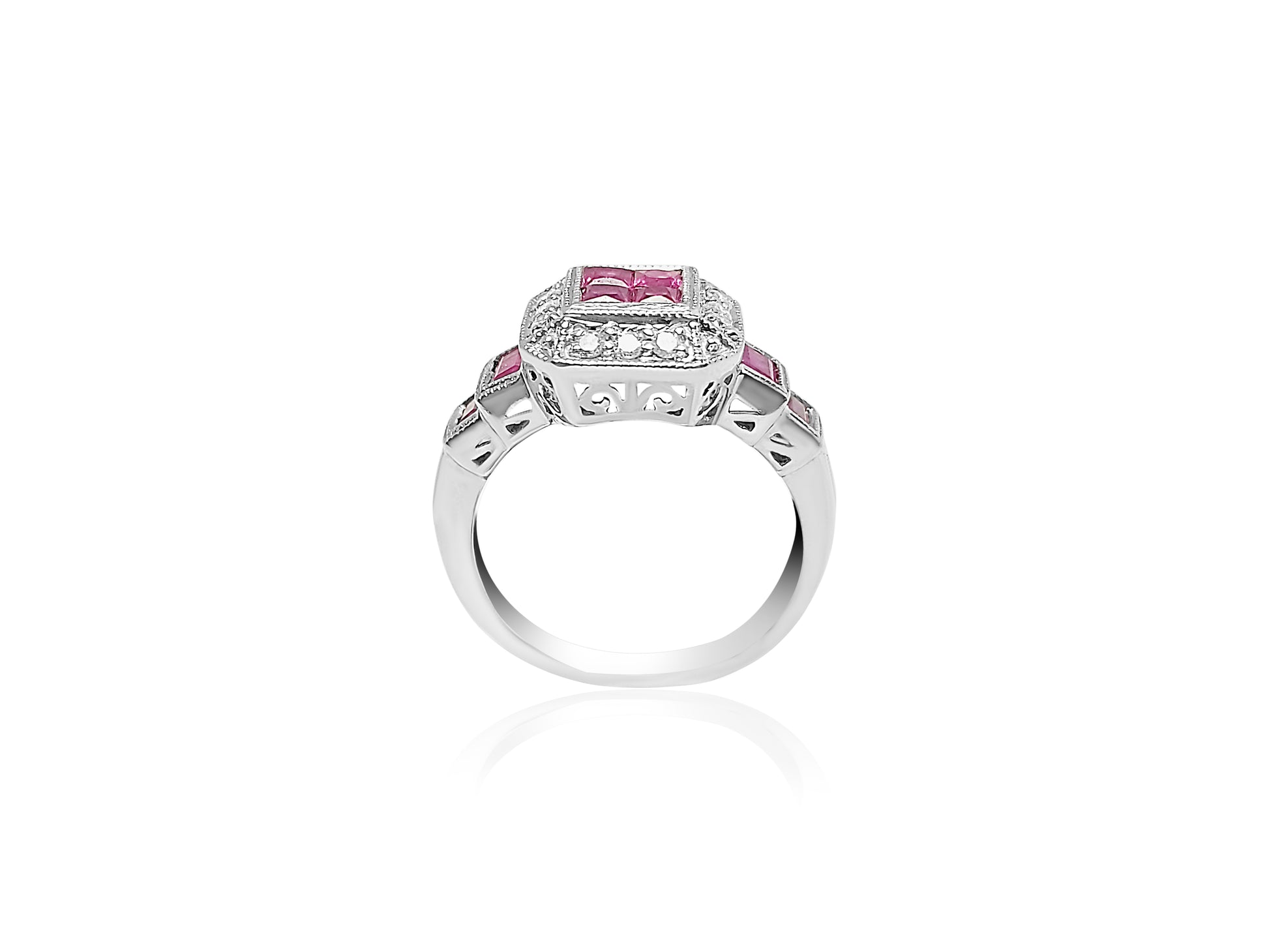 Fancy Ring with 0.50ct princess cut rubies and 0.15ct diamonds