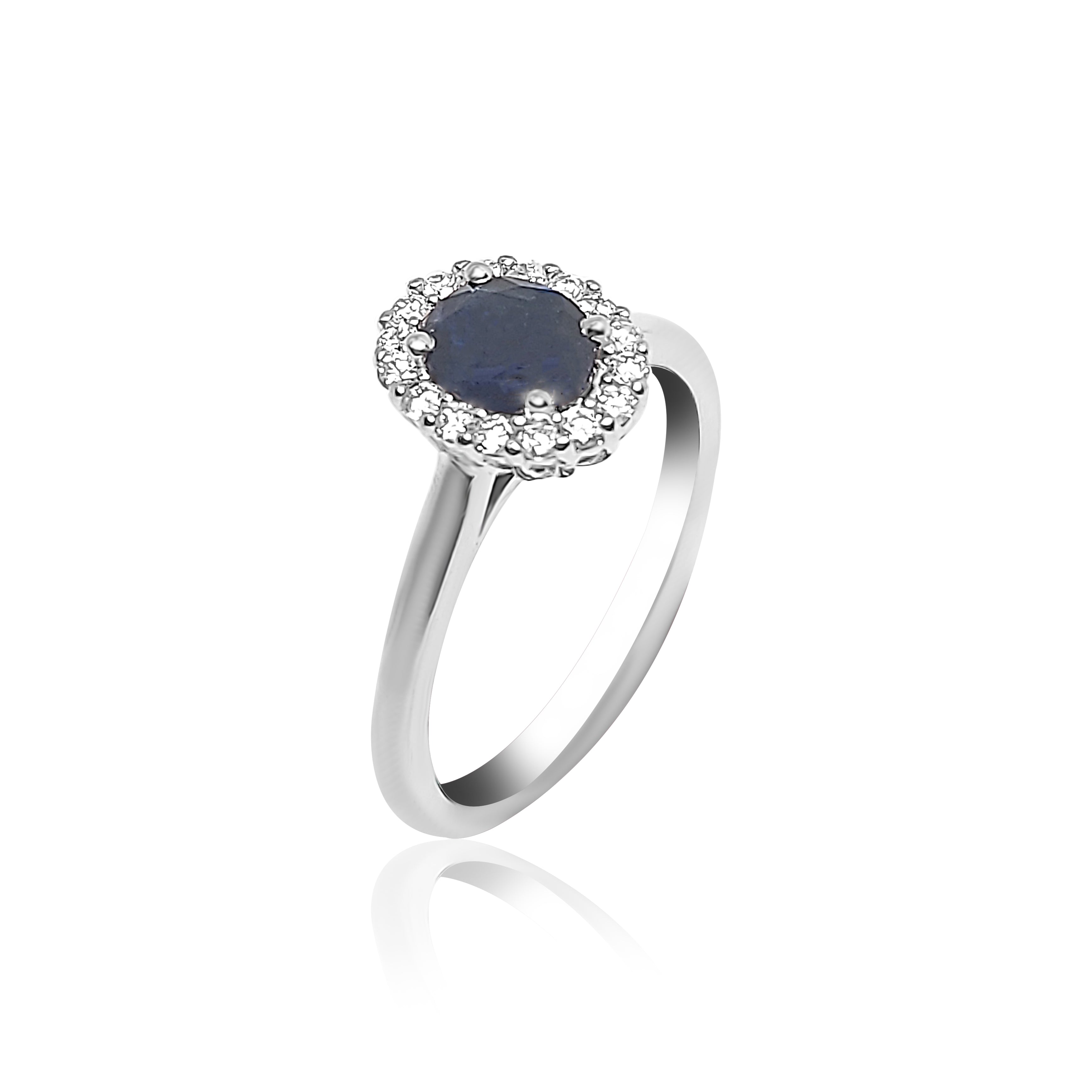 Bague de fiançailles auréole avec saphir et diamants