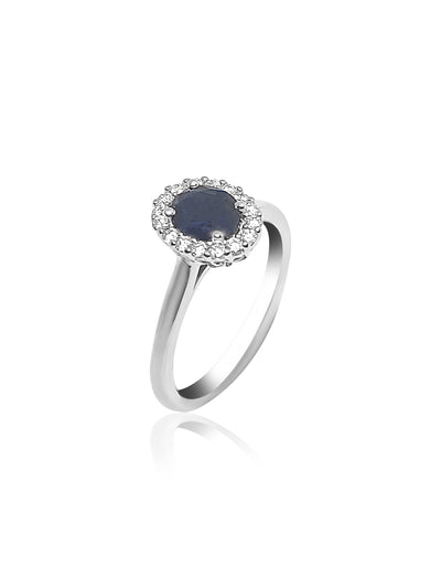 Halo Engagement Ring with Sapphire and diamonds