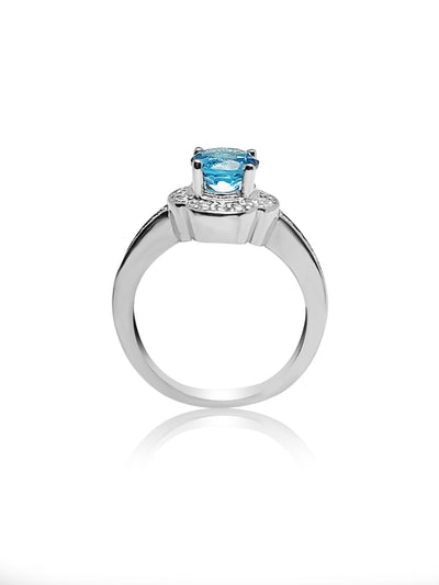 Halo Engagement Ring with Blue Topaz