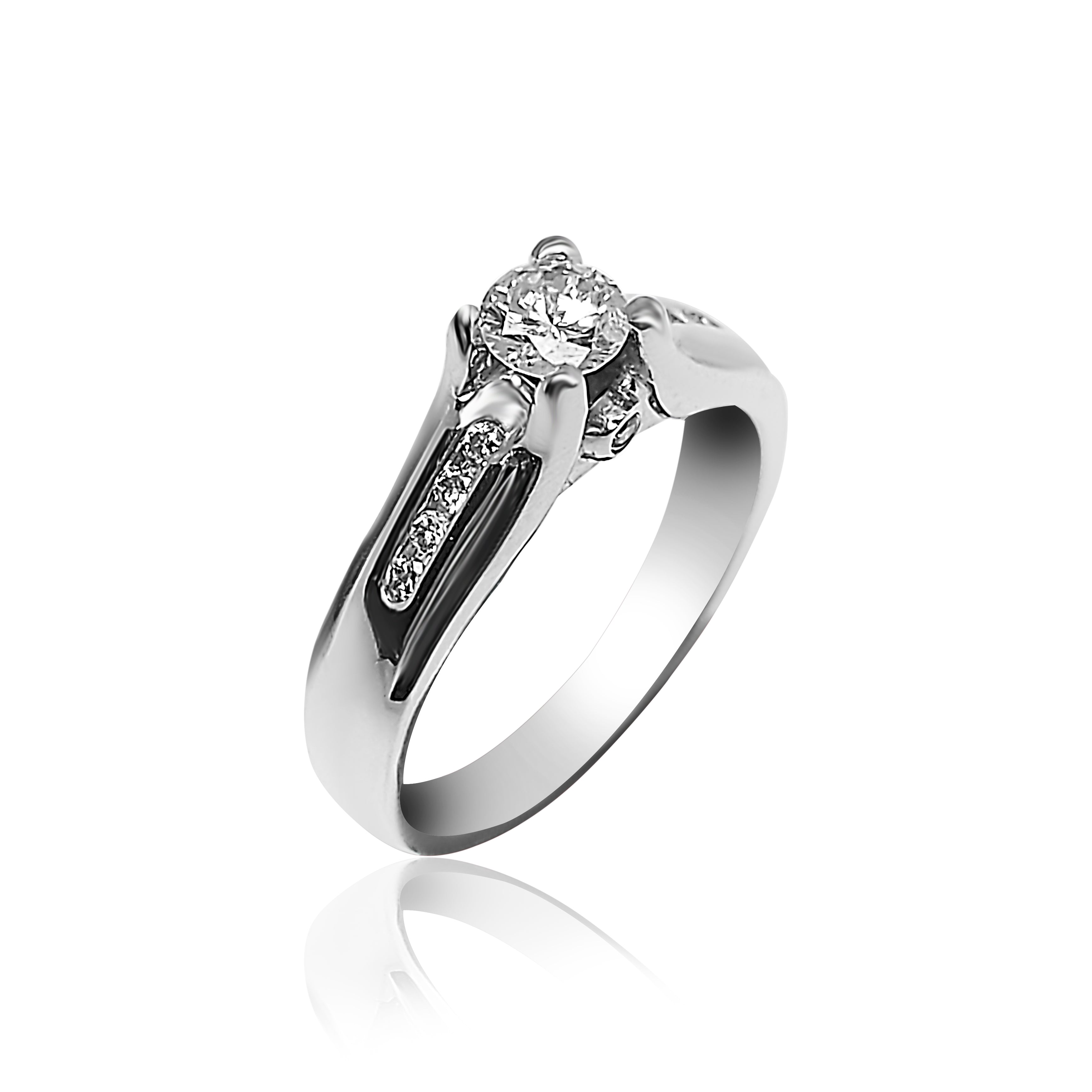 Titled sturdy 14k white gold engagement ring