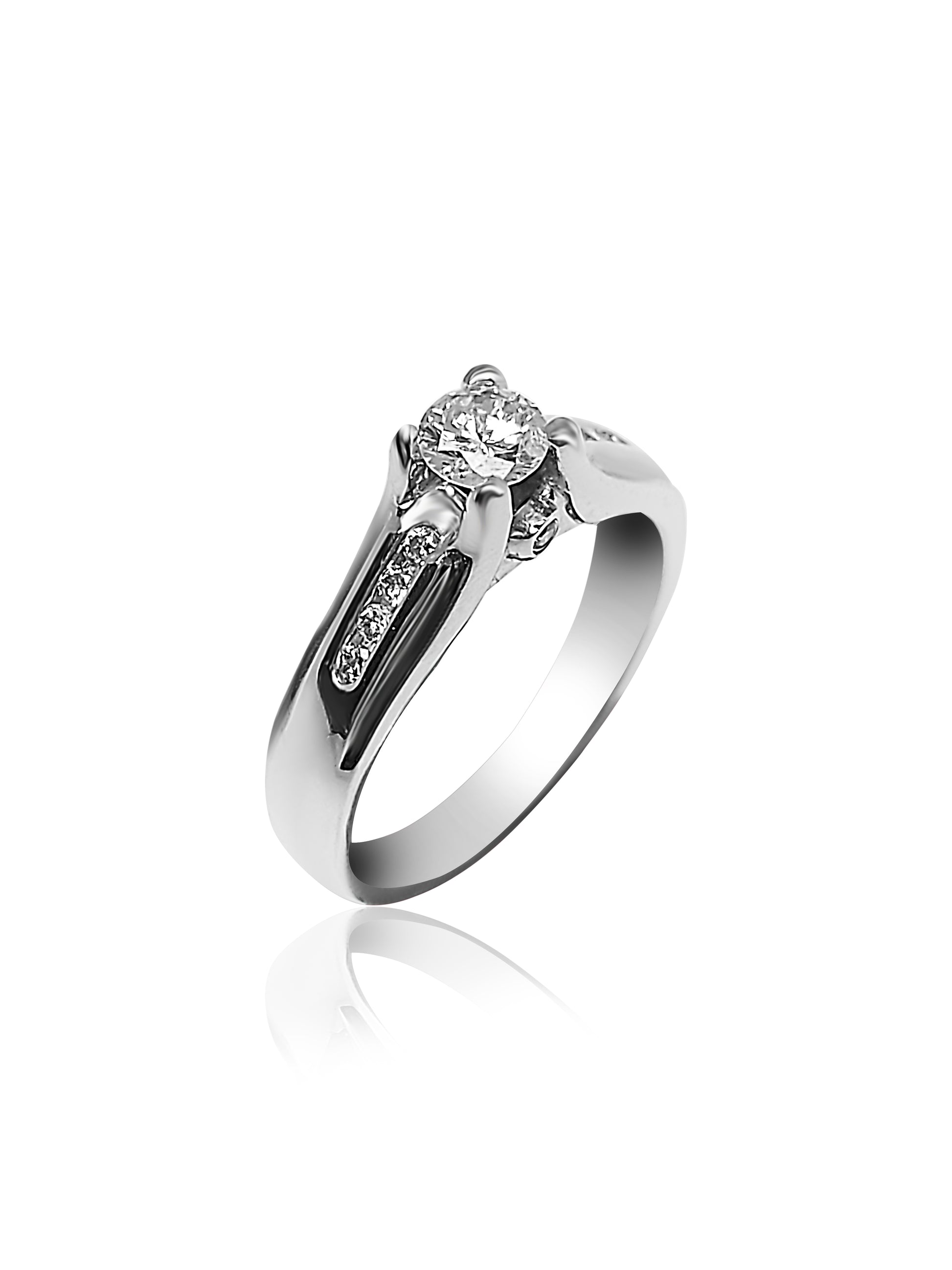 Titled sturdy 14k white gold engagement ring