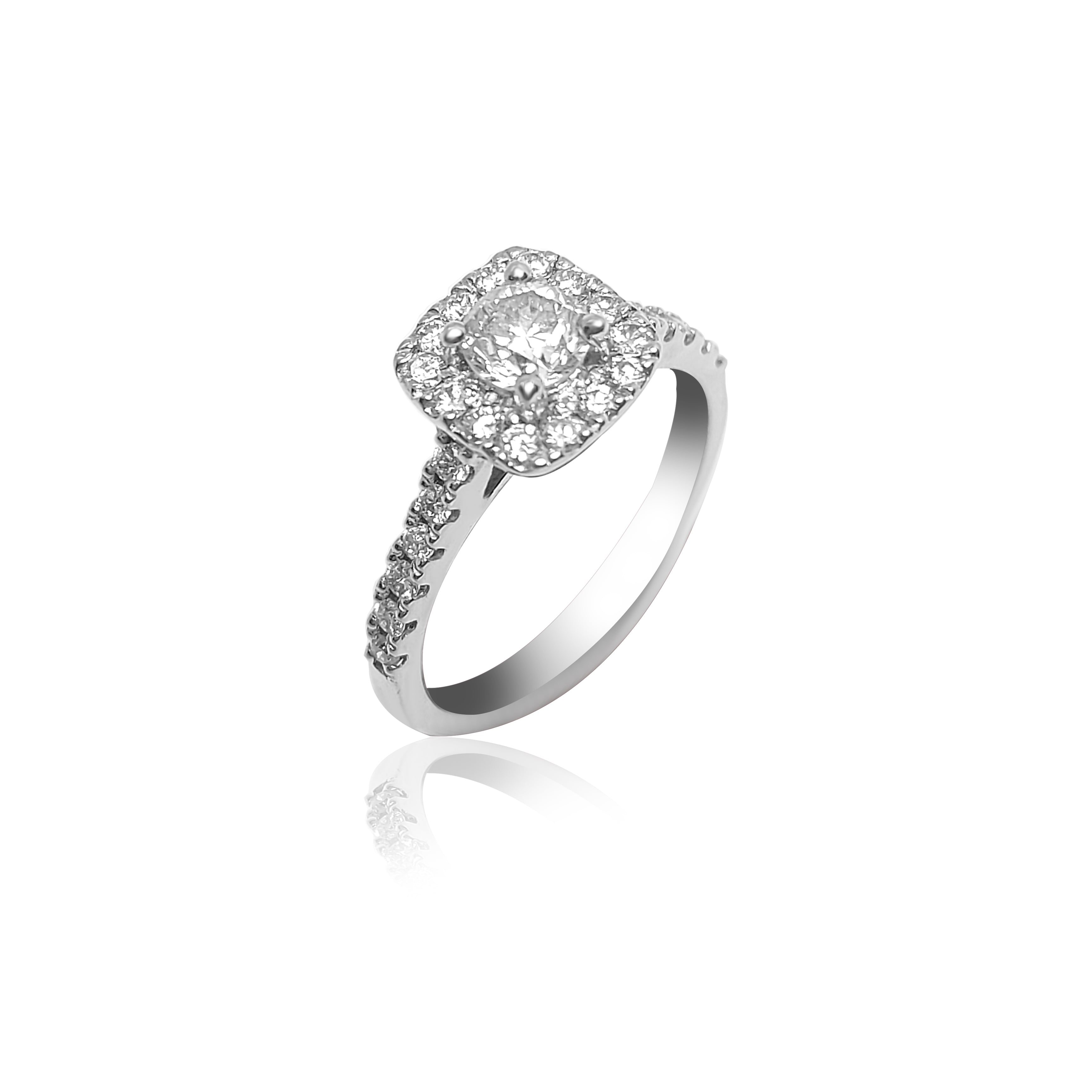 Bague de fiançailles auréole avec diamant taille brillant rond de 0,40 carat