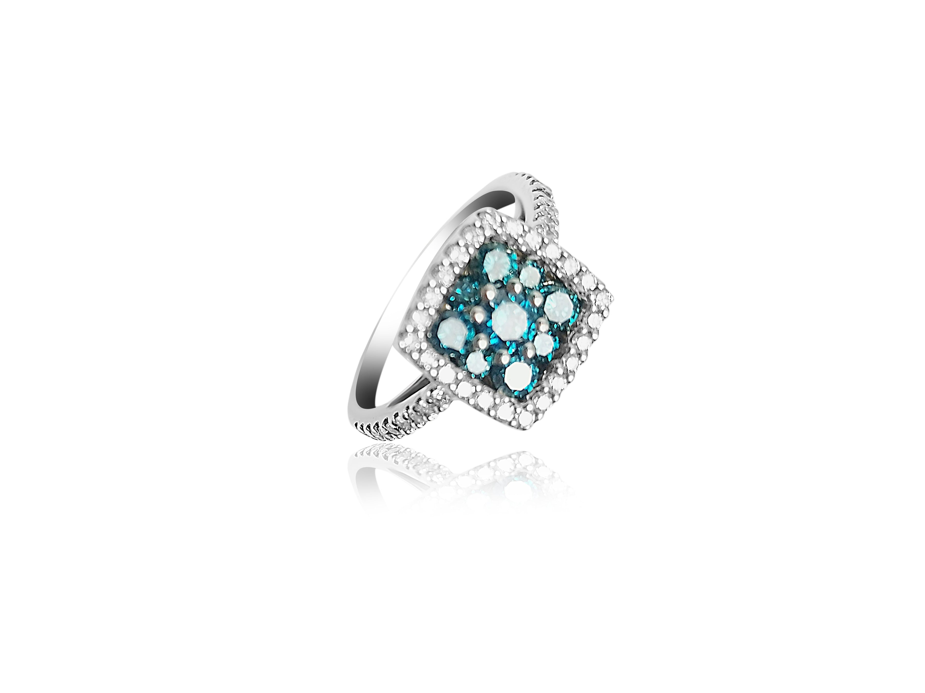 Bague de fiançailles Halo avec zircon bleu-vert