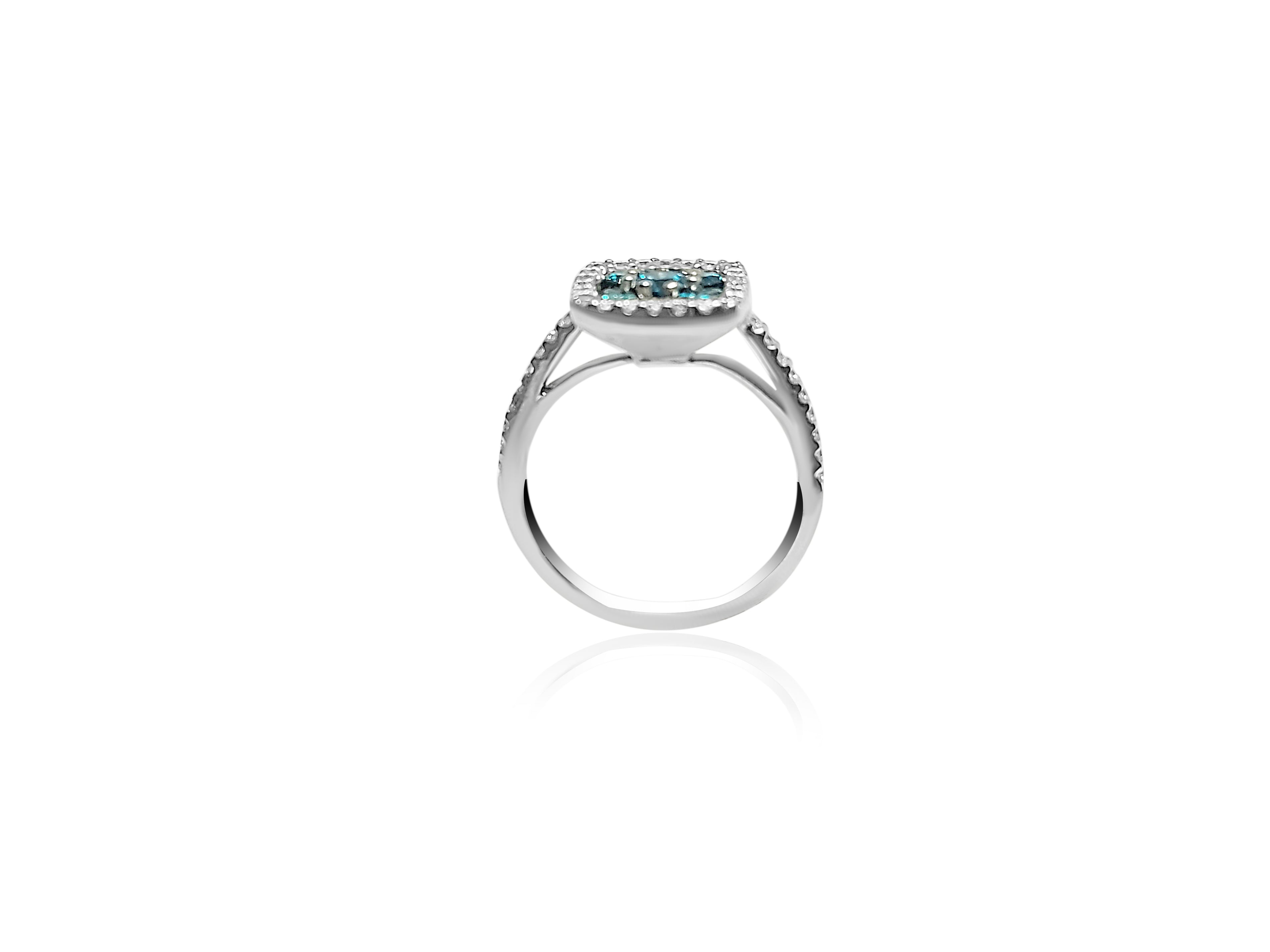 Halo Engagement Ring with Cyan Zircon stones