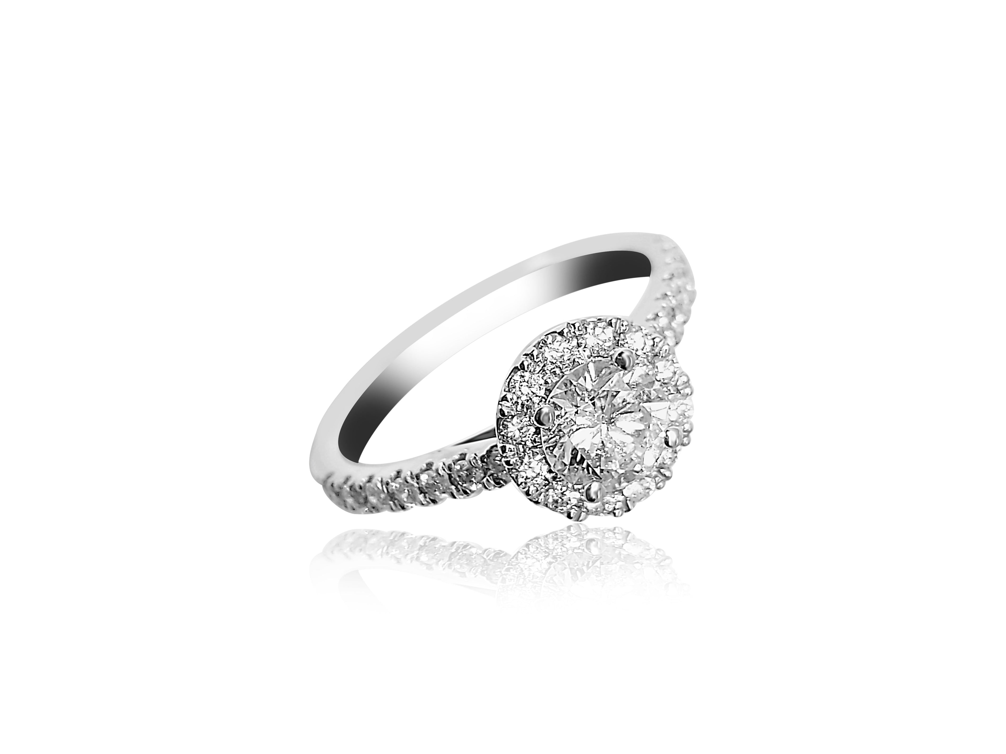 Bague de fiançailles auréole avec diamant rond de 0,65 ct