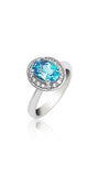 Bague de fiançailles Halo avec topaze bleue